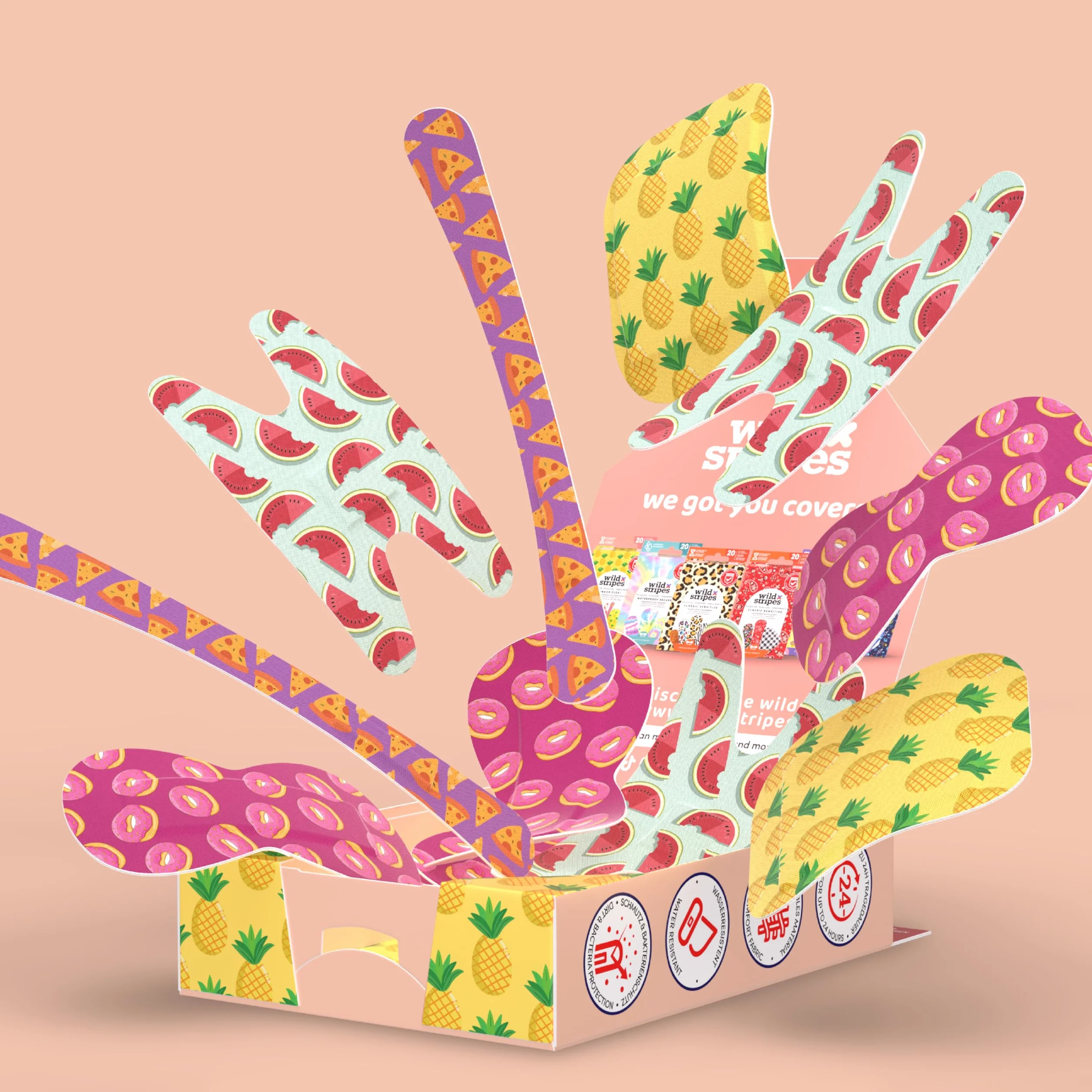 Wild Stripes Set di Cerotti Impermeabili I Finger Flexi Food I Delicati Sulla Pelle I Forma Ergonomica I Protezione 24 Ore I Resistenti All'Acqua per Doccia I 20 Unità