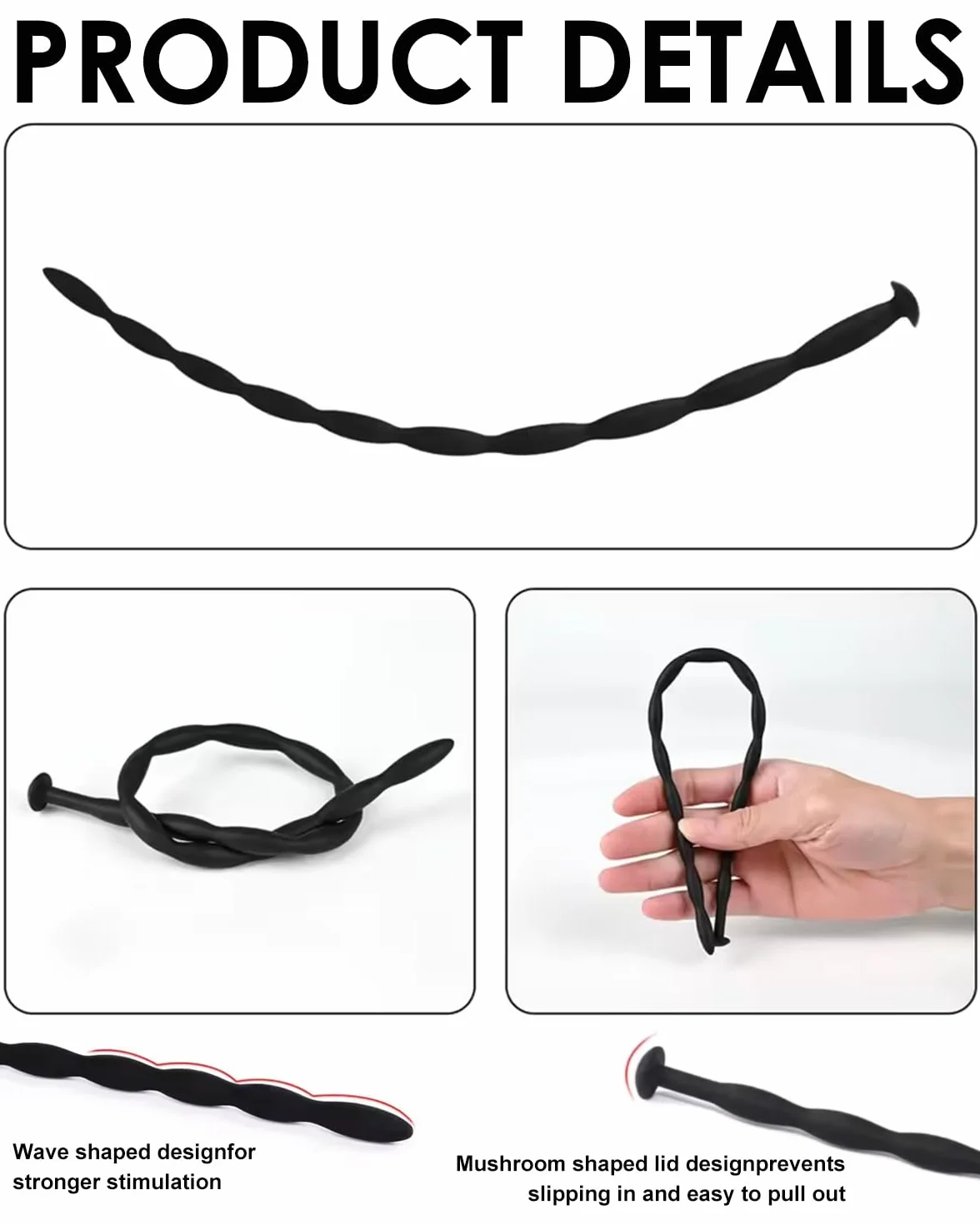 Dilatatore uretrale per pene,5 pezzi,Dilatatore uretrale da 300 mm con connettore,Asta uretrale filettata in silicone morbido,Giocattolo SM per adulti,Nero