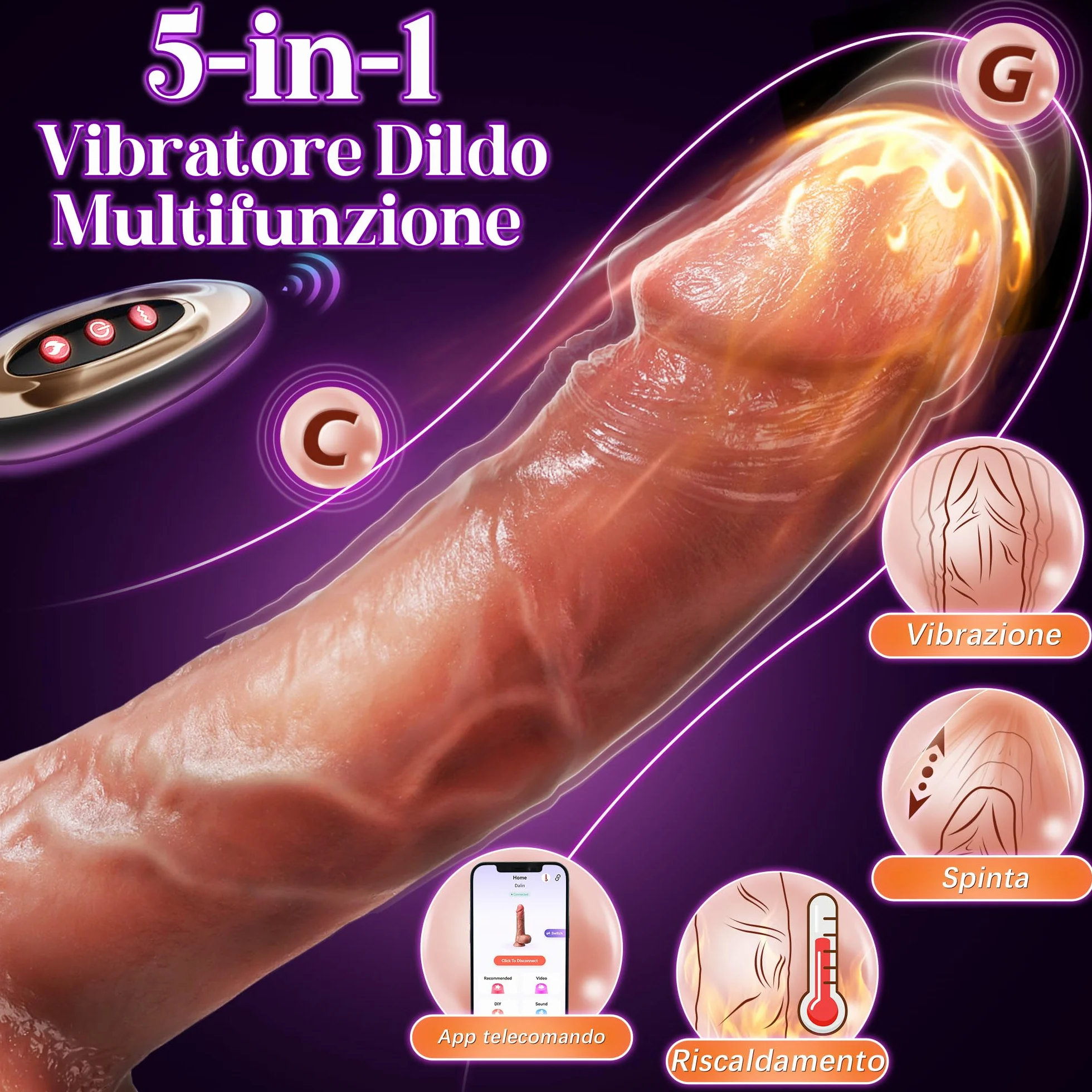 Anale Dildo Vibratore per Donna, AI Sync Dildo Realistico Plug Anale-Dilatatori, Vibratoreper Donna Professionale, Riscaldamento 9 Spinta Vibrazione Modalità Vibratore Sex Toys Donna