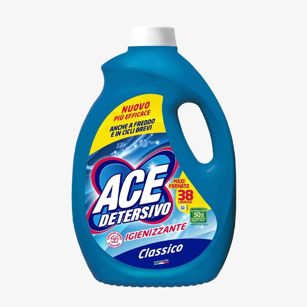 ACE Detersivo Igienizzante Classico – Detersivo Liquido Lavatrice, Rimuove Macchie e Sporco, Igienizza Tessuti, Bucato Pulito e Fresco anche a Freddo, Formula Efficace e Profumo Duraturo, 152 lavaggi