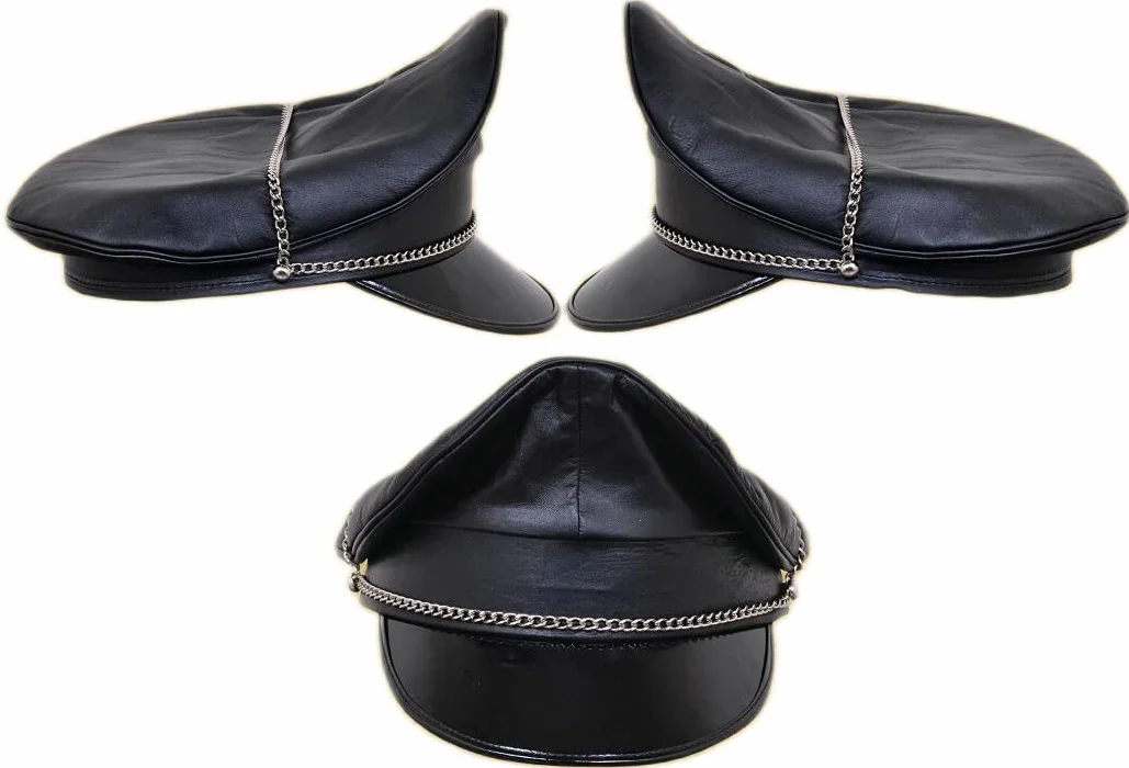 Cappellino da motociclista in vera pelle con catena