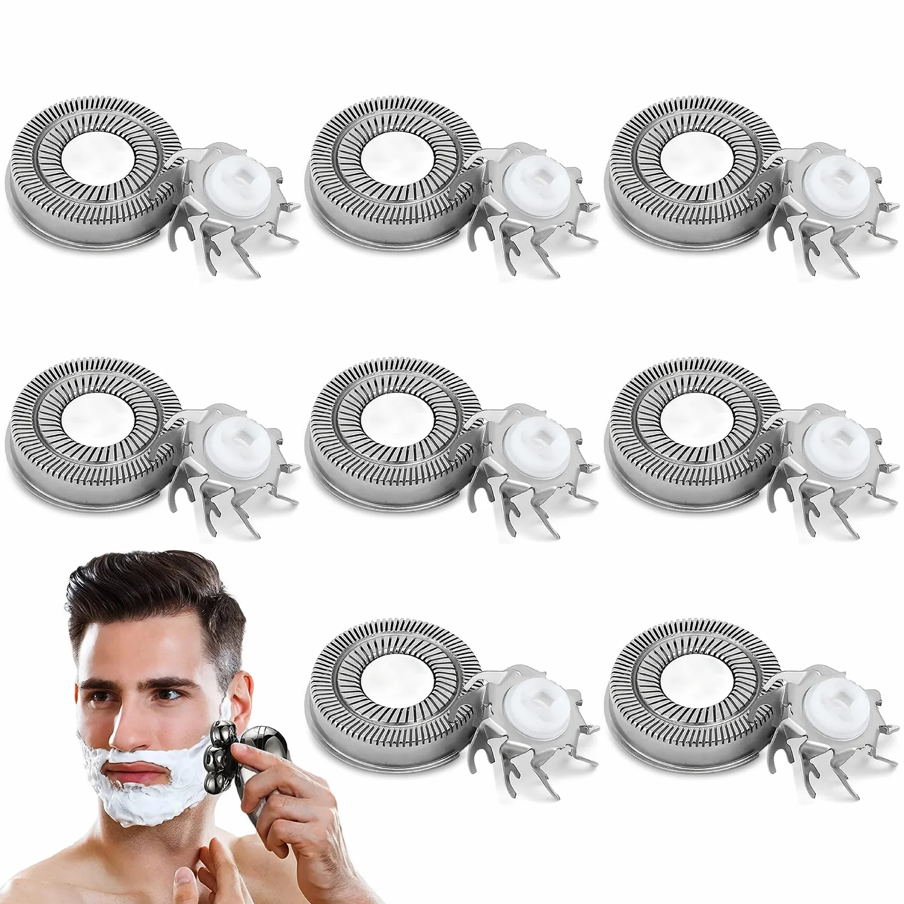 8 Pezzi Teste di Ricambio Lame di Ricambio Testa di Rasatura Compatibile con Pitbull Skull Shaver Rasoio Elettrico Barba Per Rasoio Baldo Uomini