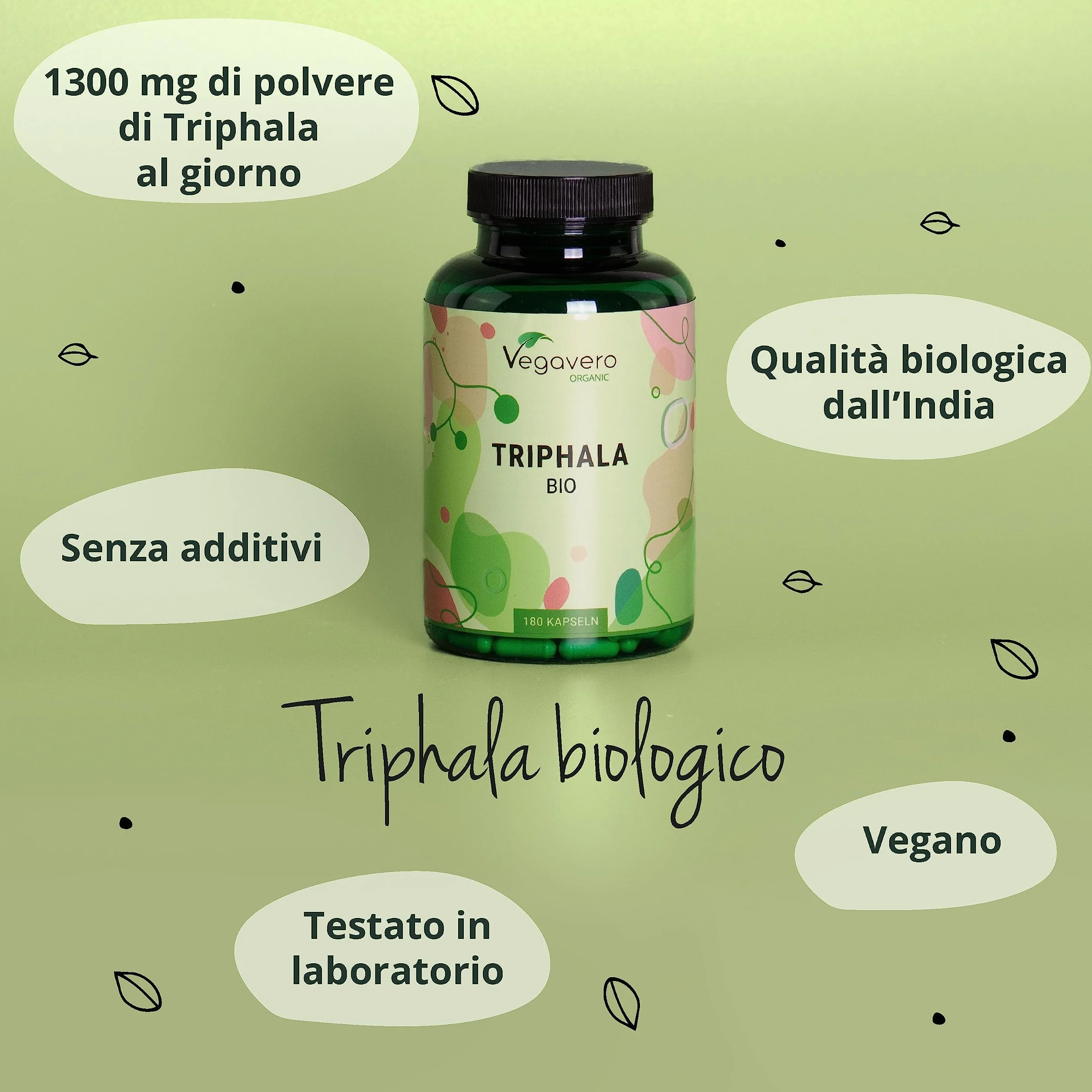 TRIPHALA BIO Vegavero® | 650 mg per capsula | 180 capsule | Depurativo & Disintossicante naturale | Medicina Ayurveda | Vegan