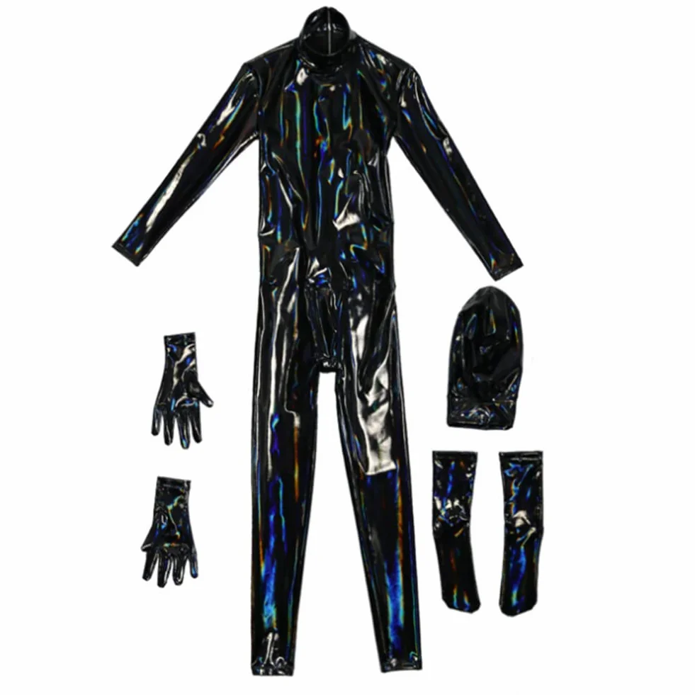 Sexy Uomo Latex Wet Look Catsuit Pelle Verniciata Bundle