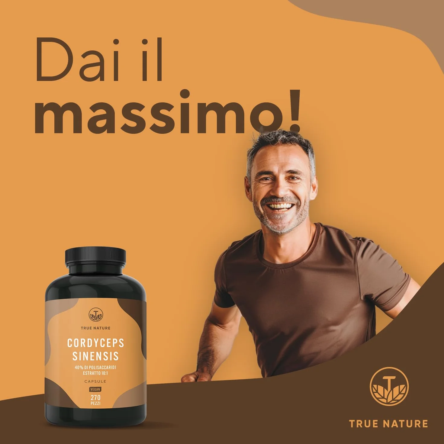 Cordyceps Sinensis - 19500 mg - 270 Capsule (Estratto CS-4 10:1) Alto dosaggio - con 40% di Polisaccaridi Bioattivi - Analizzato in Italia e confezionato in Germania da TRUE NATURE