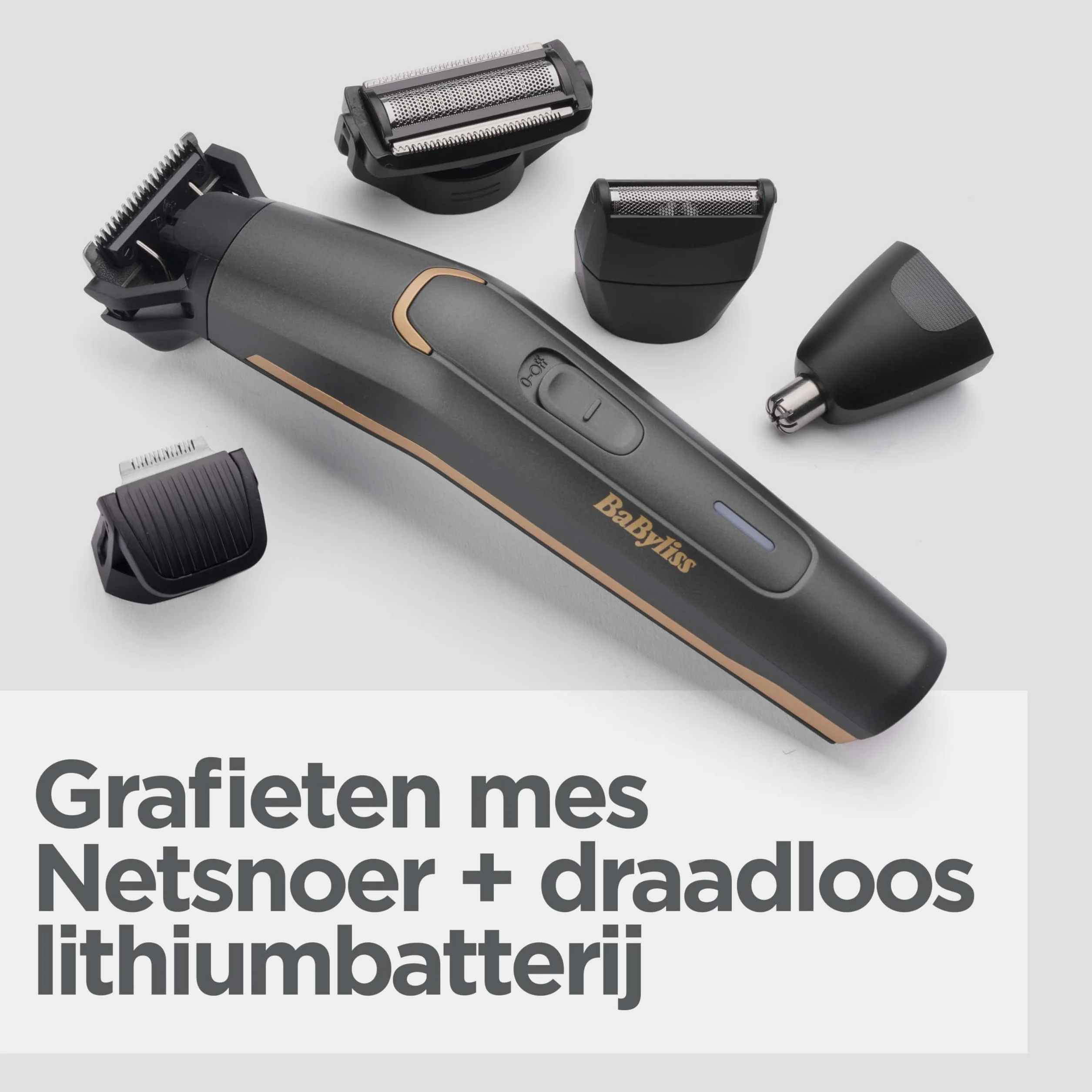 BaByliss MT987E Multi-Trimmer Graphite Precision 12 in 1, Cordless, Testina di precisione, Testina corpo, Testina barba, Testina naso/orecchie, Testina rasatura