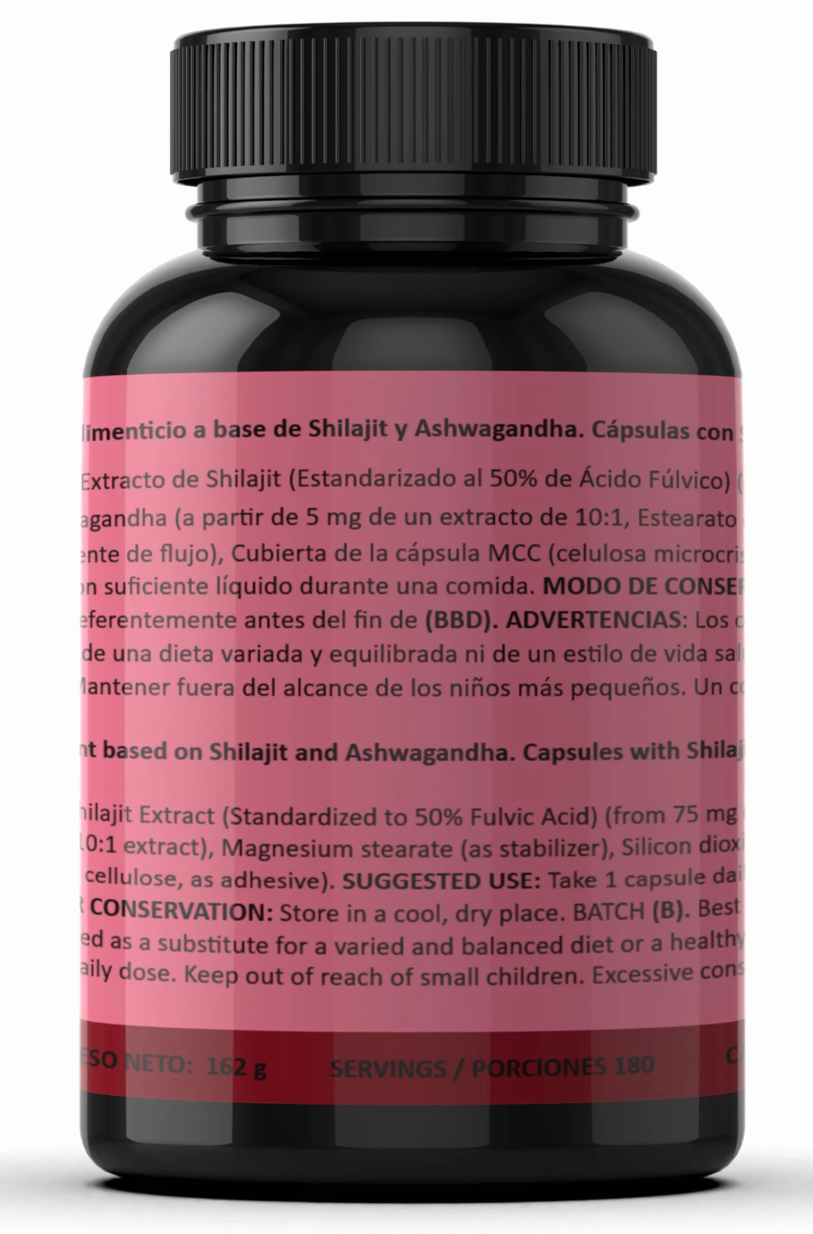 Shilajit Puro | 180 Capsule | 50% Acido Fulvico | 6 mesi | 144000mg | Con Polvere Naturale di Ashwagandha | +85 Minerali | Integratore in Compresse per Uomini con Resina Pura di Shilajit dell'Himalaya