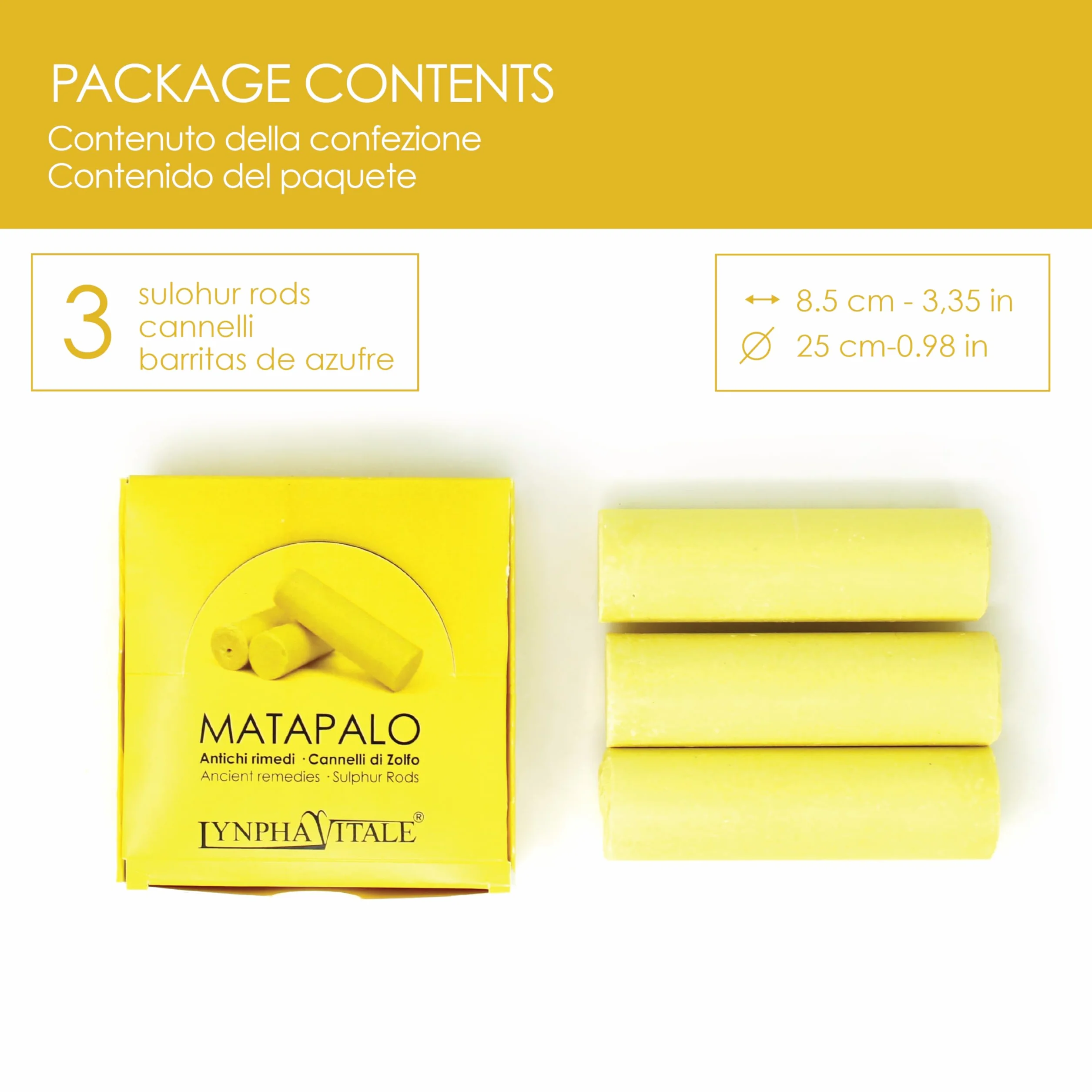 LYNPHA VITALE Cannelli Zolfo Puro per Massaggio Cervicale e Muscolare – 3 Barrette Naturali per Tensione, Contratture e Fastidi Muscolari, Rimedio Antico