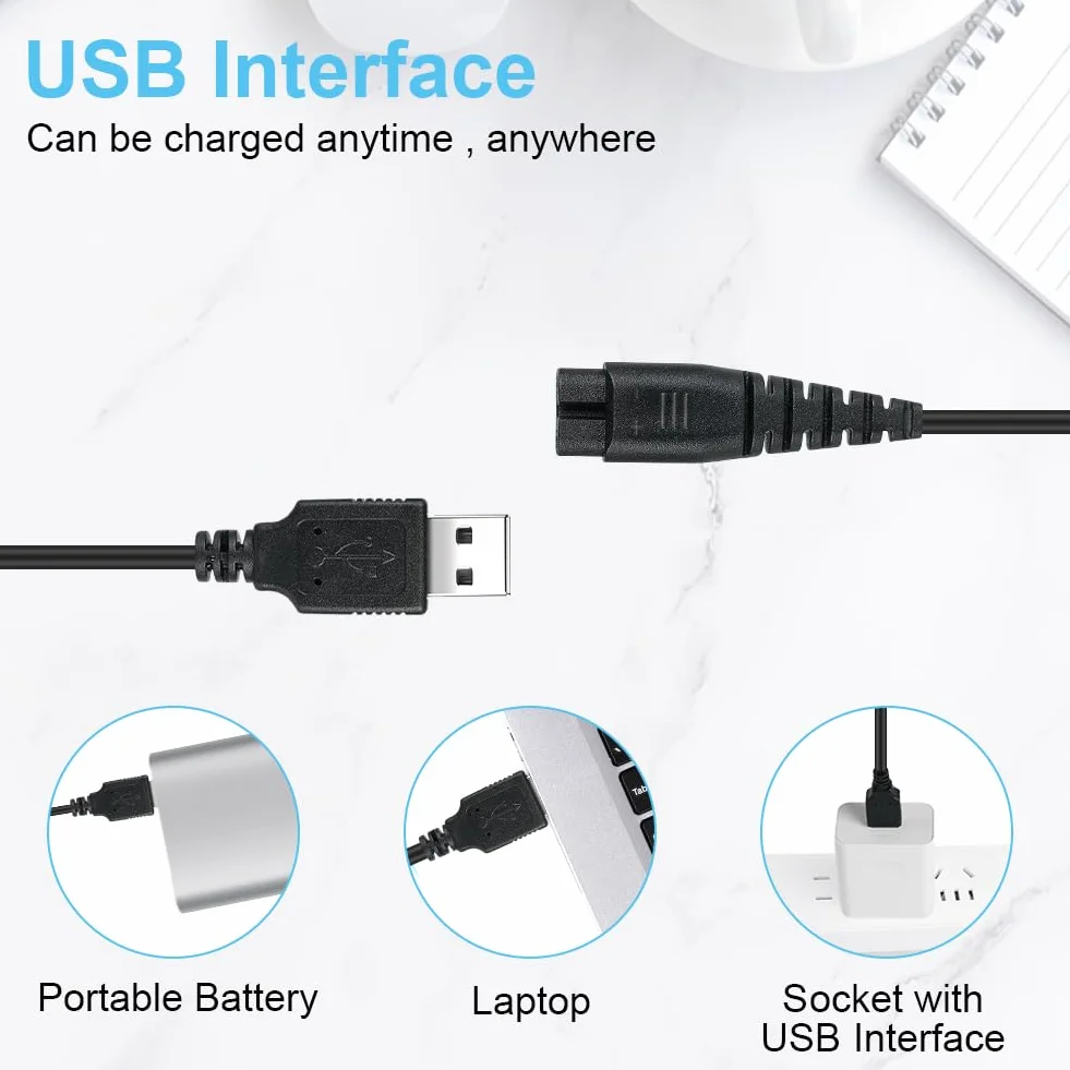 Vicloon Caricatore per Rasoio 5V USB Cavo Ricarica Sostitutivo Philips con Spazzola Pulizia