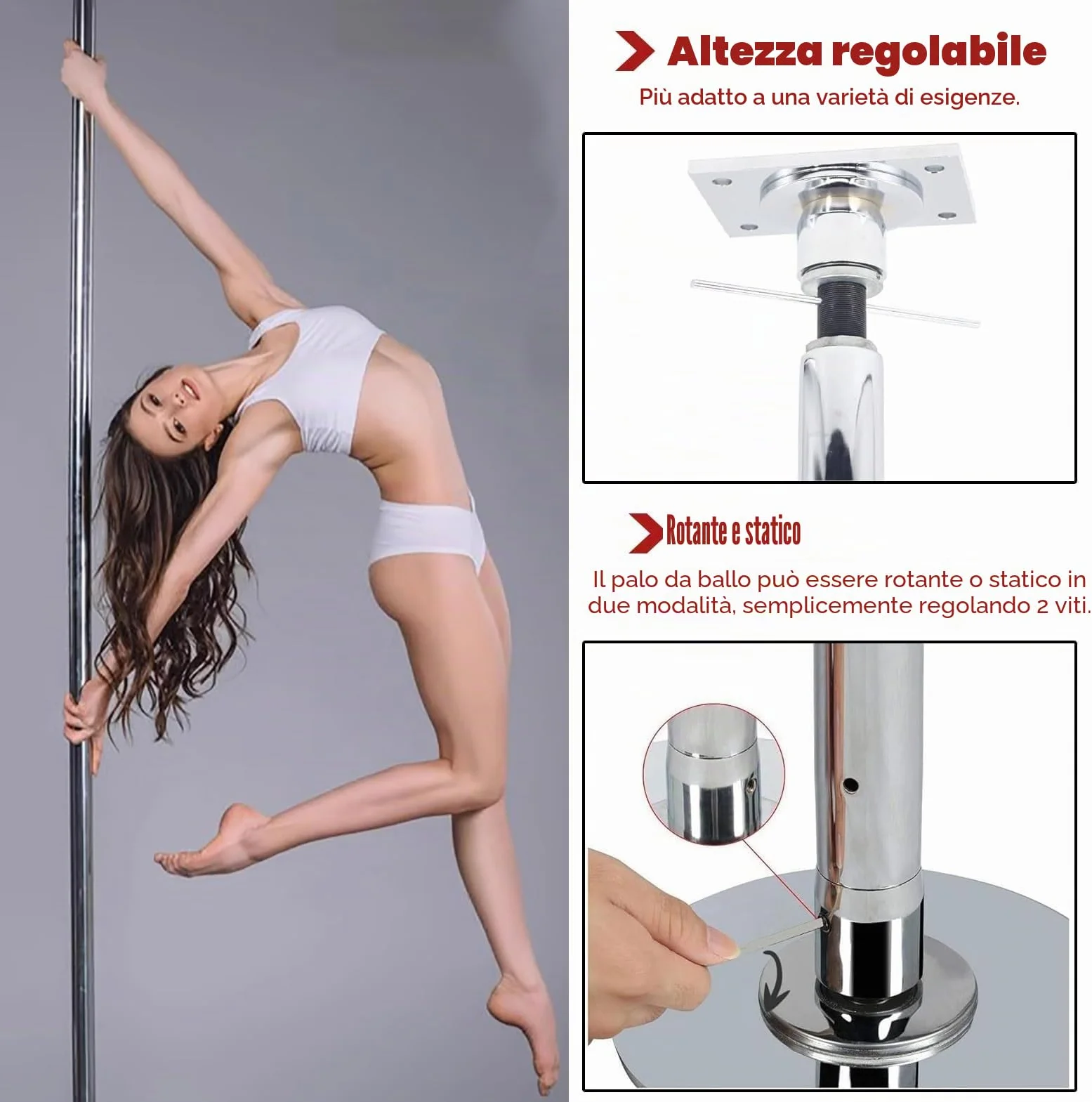 Palestra professionale 45 mm Spinning Static Dance Pole – Heavy Duty per casa con montaggio a soffitto