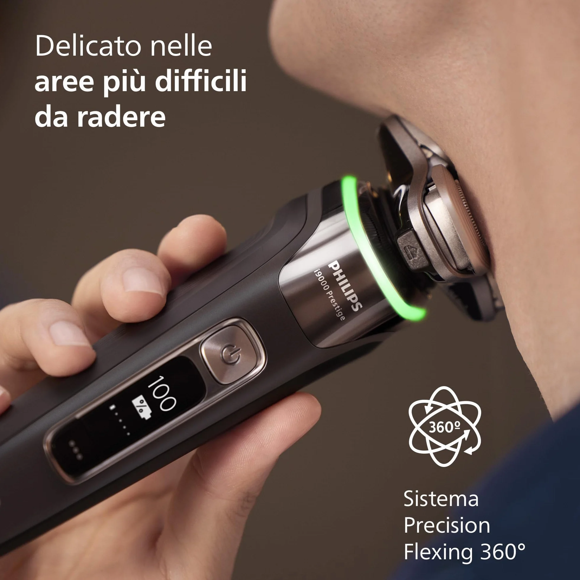 Philips Shaver i9000 Prestige Rasoio Elettrico Wet & Dry Skin IQ Triplo Sistema Lift & Cut Doppie Lame Acciaio 360º XP9207/30