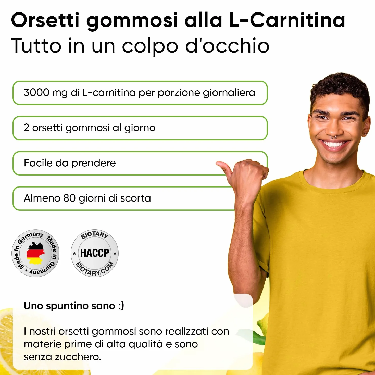 Caramelle Gommose L-Carnitina 3000 mg, 160 Gummies, con Vitamine A B12 C D E K, Vegane Senza Zucchero