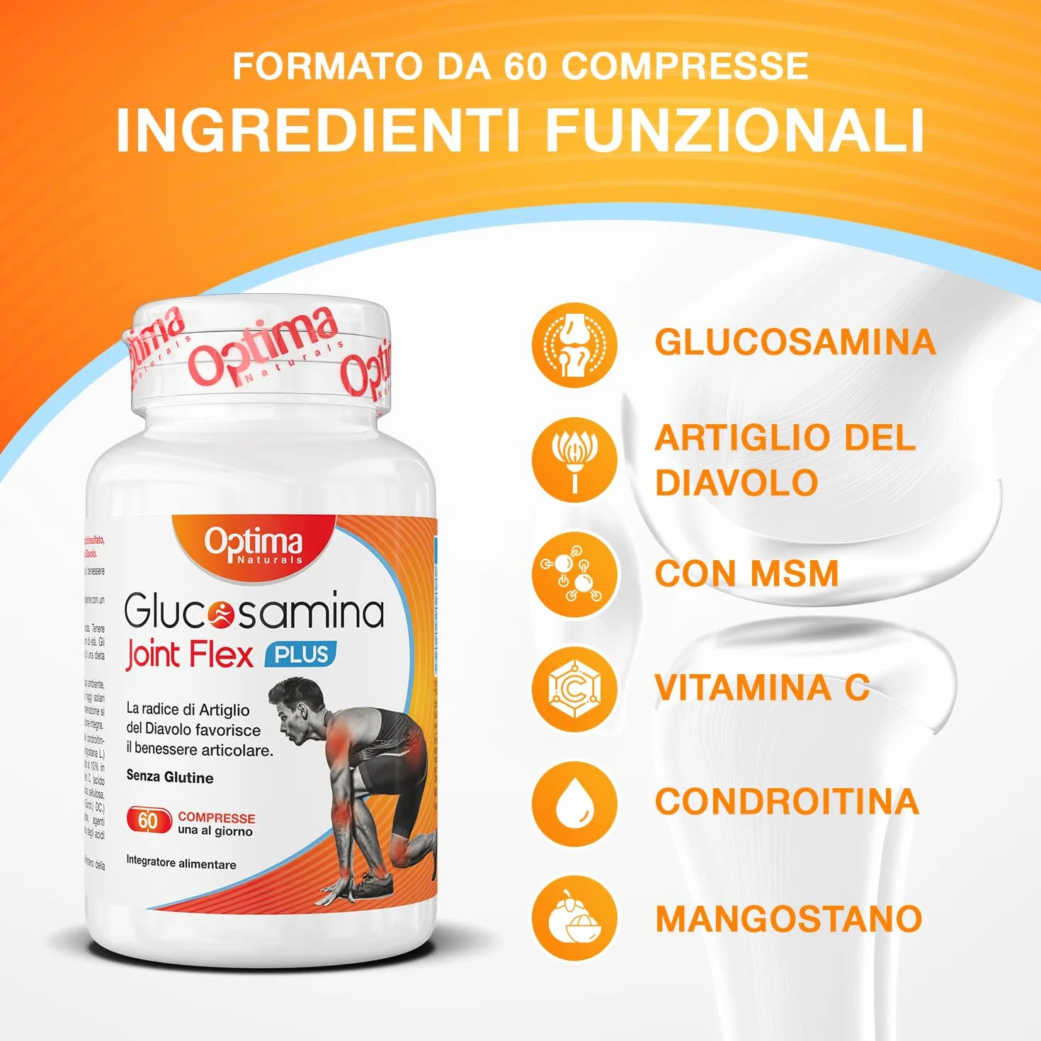 Plus, 60 compresse con Glucosamina, Condroitina, Artiglio del Diavolo e MSM, per il benessere delle articolazioni