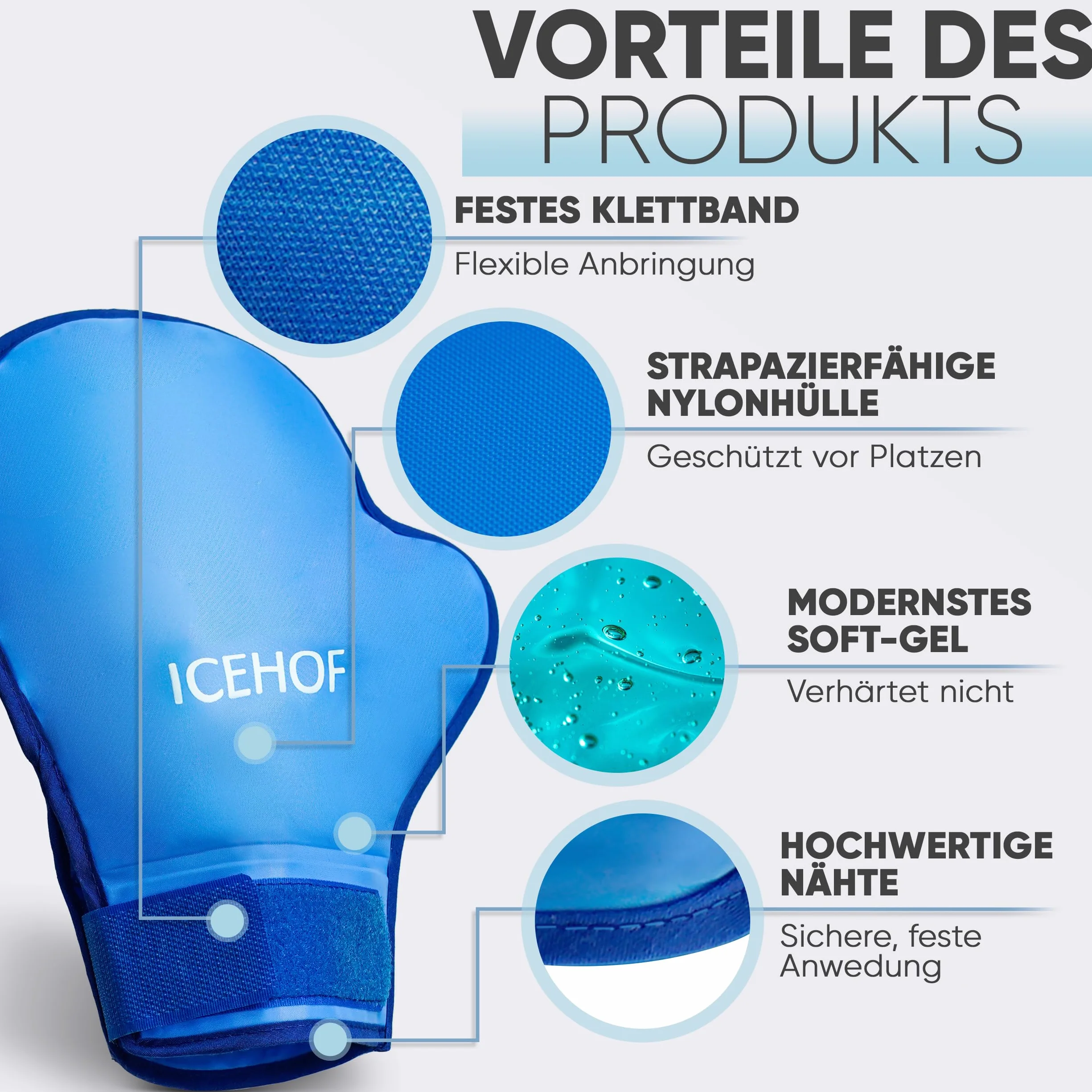 ICEHOF Guanti refrigeranti [2X] Tessuto delicato – Guanti rinfrescanti per mani/dita per chemioterapia/reumatismi, guanti in gel