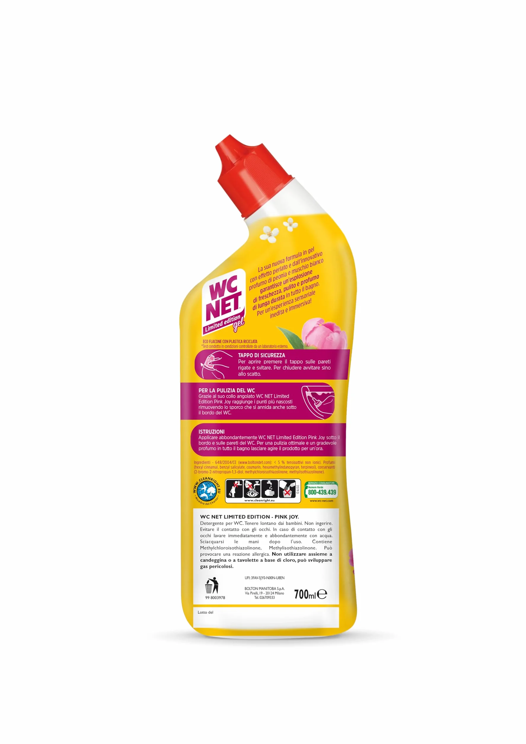 Wc Net Detergente Liquido per Sanitari Essenza Peonia e Muschio Bianco 700 ml x 4 Confezioni