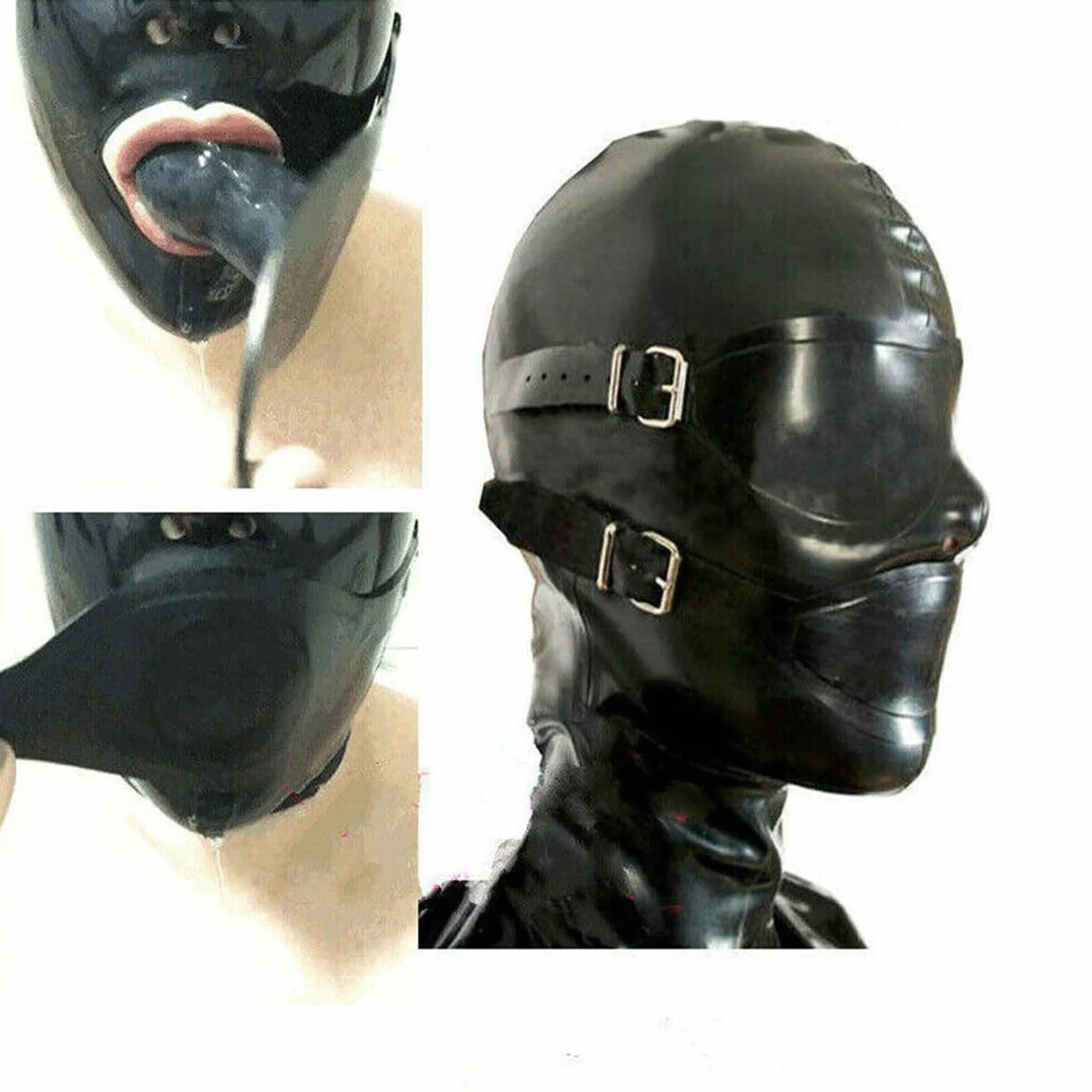 Lattice Testa Coperchio Facciale Maschera Viso con Tappo Bocca Cosplay Sexy Latex