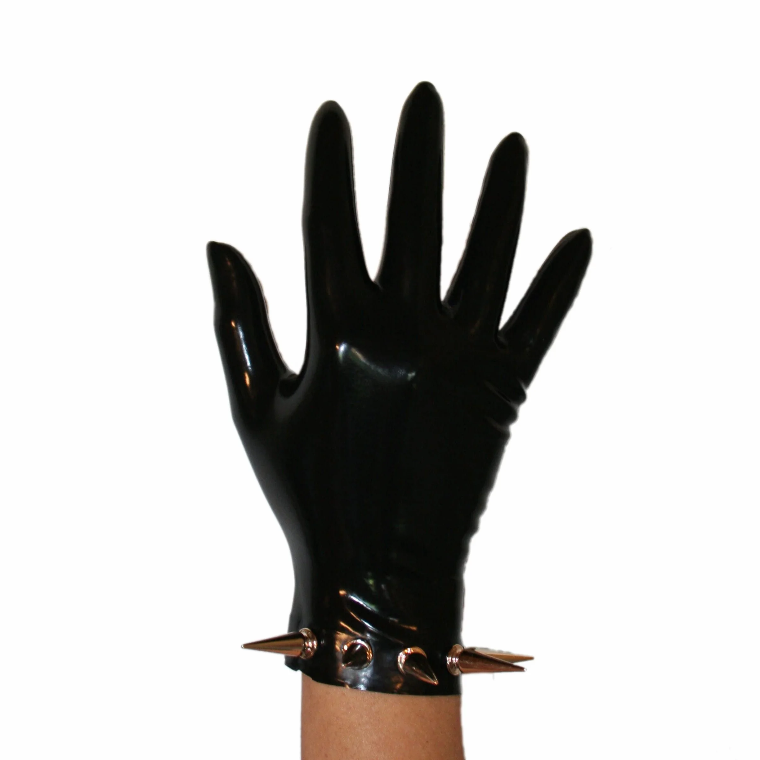 Guanti in lattice corti Rubberfashion Spikes nero 0,4 mm M