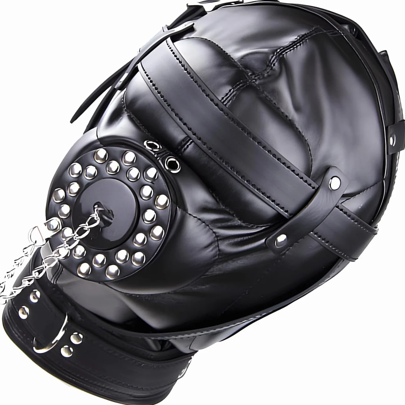 Maschera BDSM in Ecopelle Nera per Uomo – Maschera Fetish Full Face con Museruola e Bocca Regolabile, Accessorio Bondage