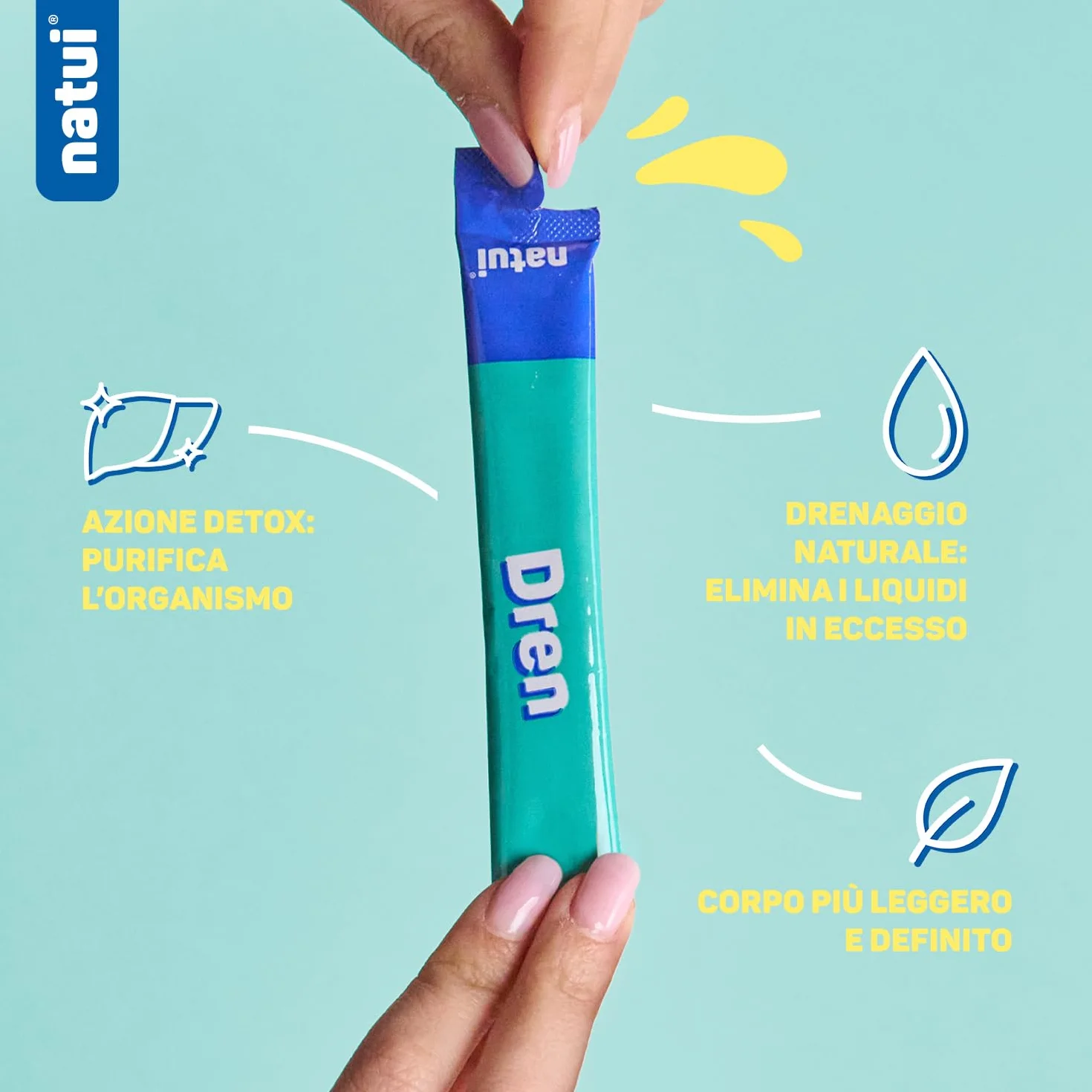 Natui Dren Integratore Drenante Forte Diuretico Naturale Ritenzione Idrica Detox Anticellulite Pilosella Equiseto Betulla Gusto Arancia Senza Glutine 30 Stick 15 ml