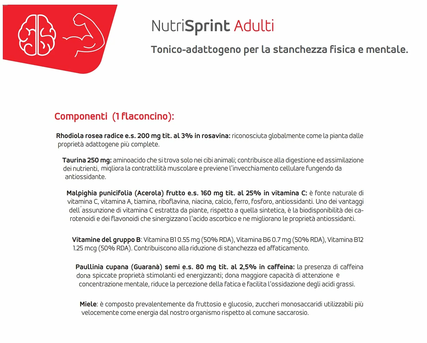 Nutrileya Nutrisprint 100ml 10 Flaconcini Energia Forza Concentrazione Rhodiola Taurina Guaranà Caffeina