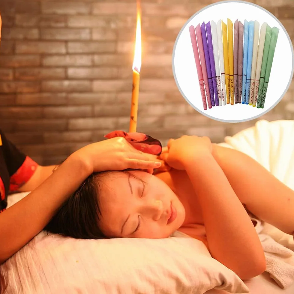 32 Pezzi Candela per Orecchio Detergente Kit per Pulizia Orecchie con 16 Dischi di Protezione Profumo di Cera d'api Naturale Materiale Vegetale Organico