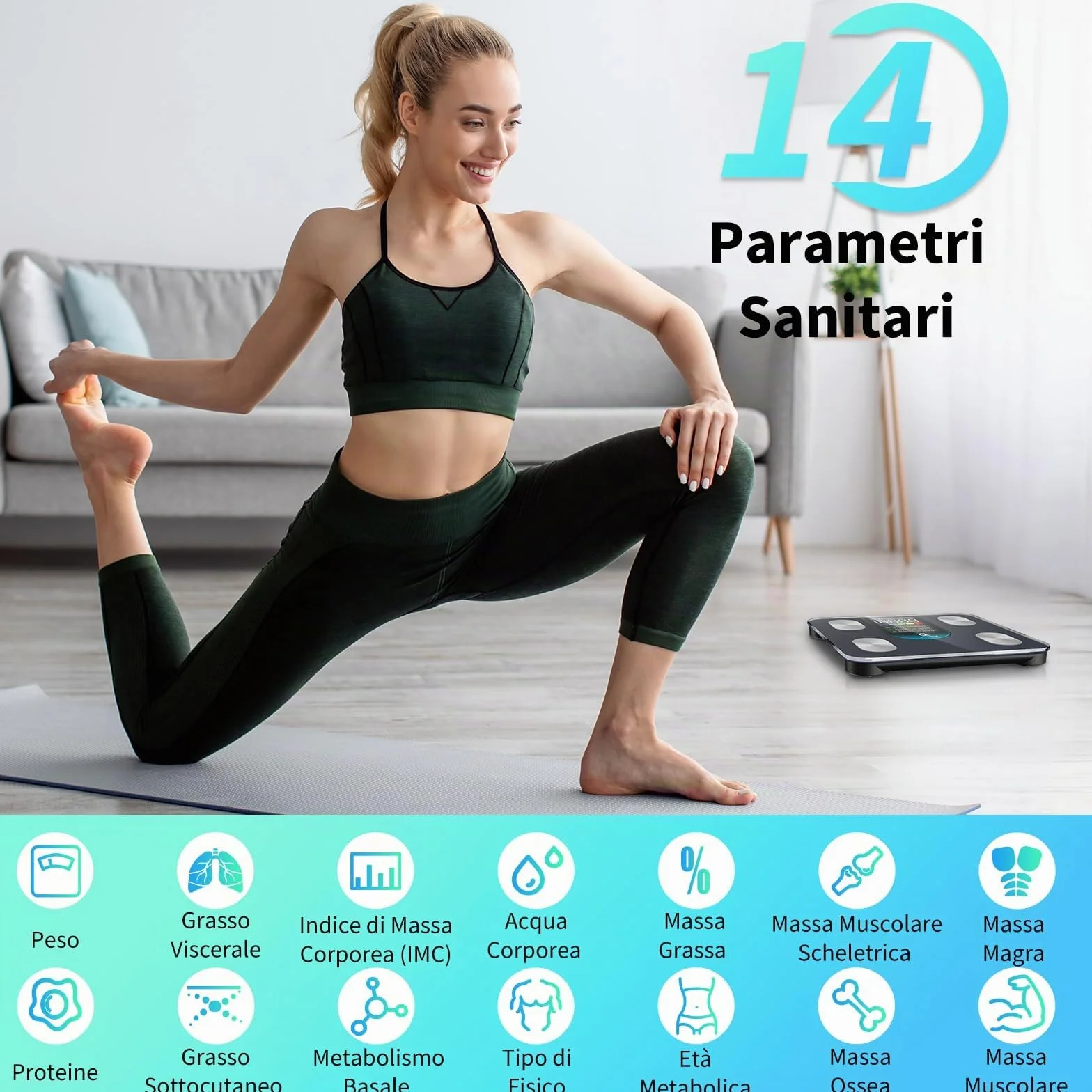 Arboleaf Bilancia Pesapersone Digitale Bluetooth con App, 14 Parametri, BMI, Grasso Corporeo, Massa Muscolare, Alta Precisione, Capacità 180 kg