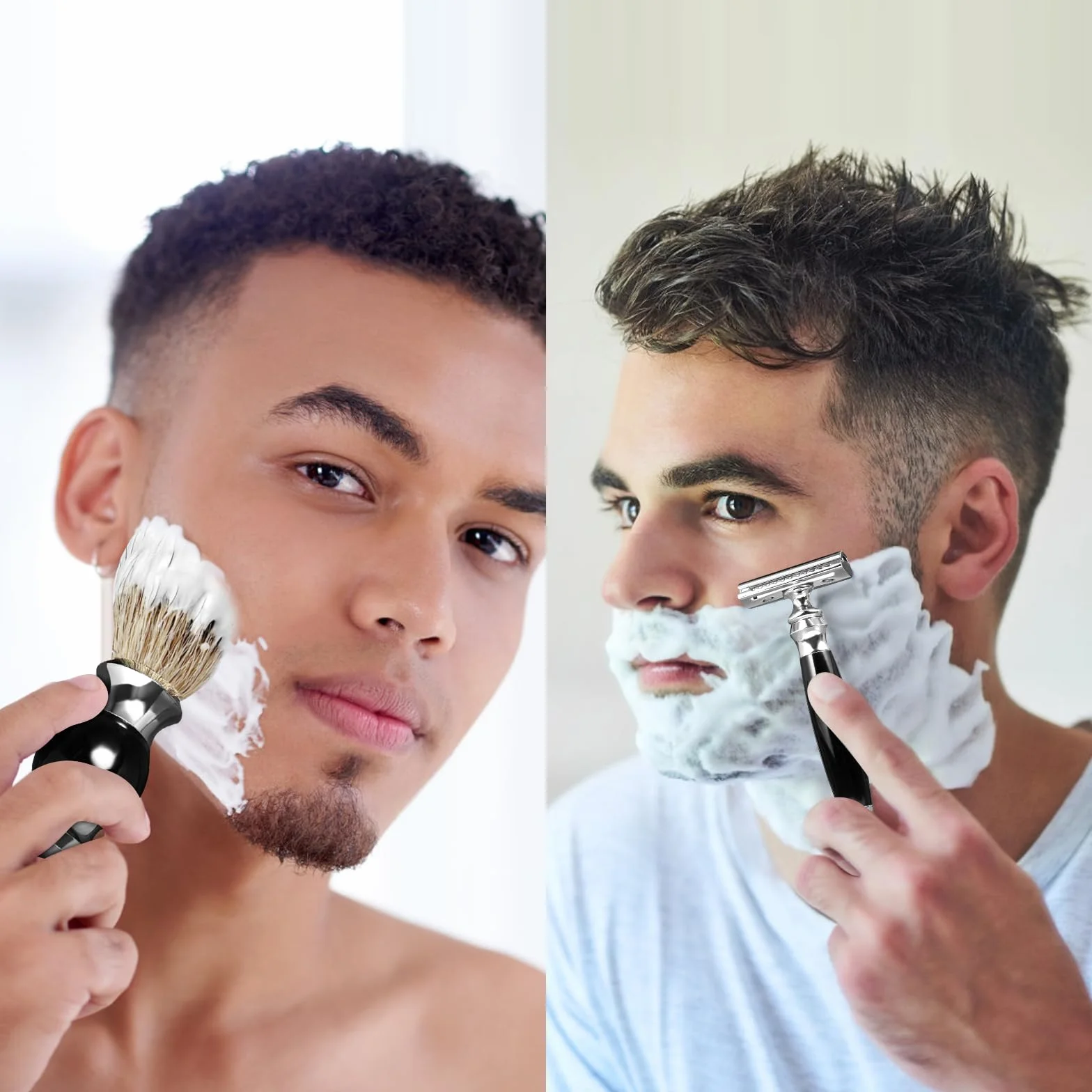 GRUTTI Set di pennelli da barba Premium con portaspazzole in tasso e portaspazzole per sapone e set da barba manuale per regalo da uomo