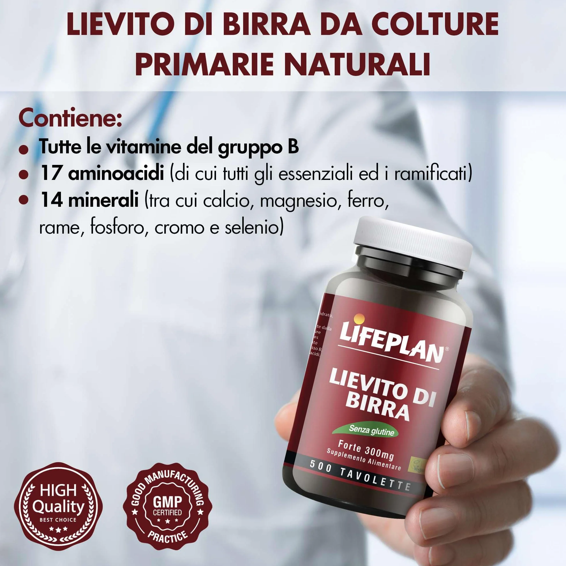 Lievito di Birra Compresse Integratore Unghie Pelle Capelli Niacina Tiamina Riboflavina 500 Tavolette Senza Glutine