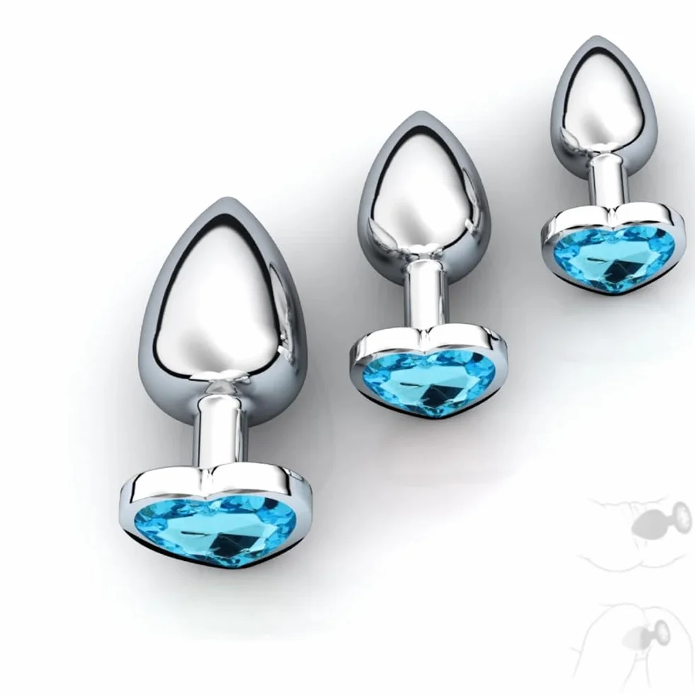 Plug per ano a 3 Pezzi, Set di Giocattoli S+ M+ L, Diamanti a Cuore Deluxe, Blu