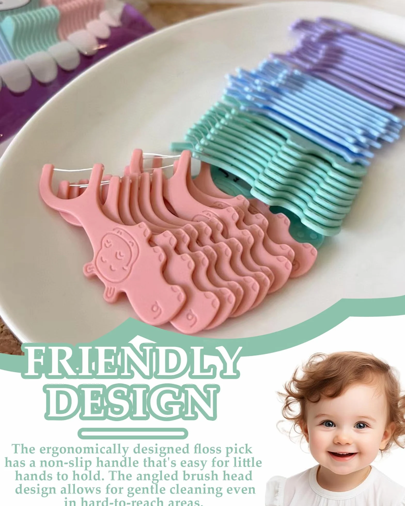 Confezione Da 80, Filo Interdentale Bambino, Resistente All'usura, Archetti Filo Interdentale, Inodore, Infrangibile, Adatto Per Spazi Stretti Tra I Denti, Con Impugnatura Adatta ai Bambini