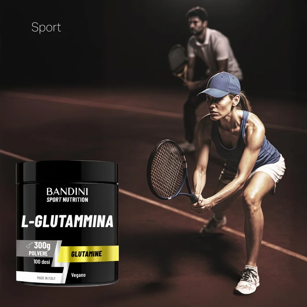Bandini® L-Glutammina Pura in Polvere, Aminoacido utile per Esercizi Fisici ad Alta Intensità e per la Massa Muscolare, Glutammina 100% Vegan, Glutamine POWDER, Palestra e Sport, Confezione da 300g