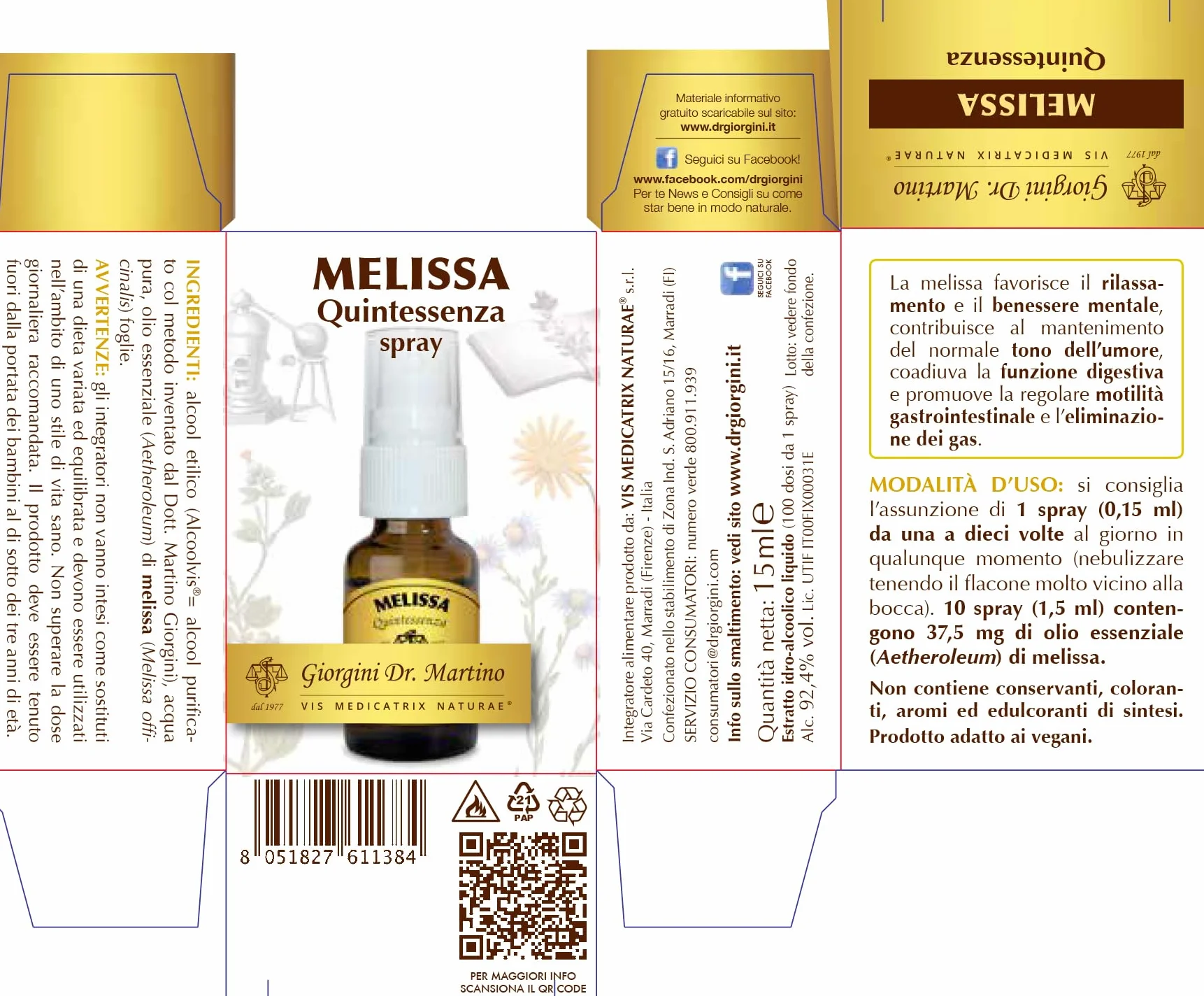 Dr Giorgini MELISSA Quintessenza Liquido Alcoolico Spray 15 ml