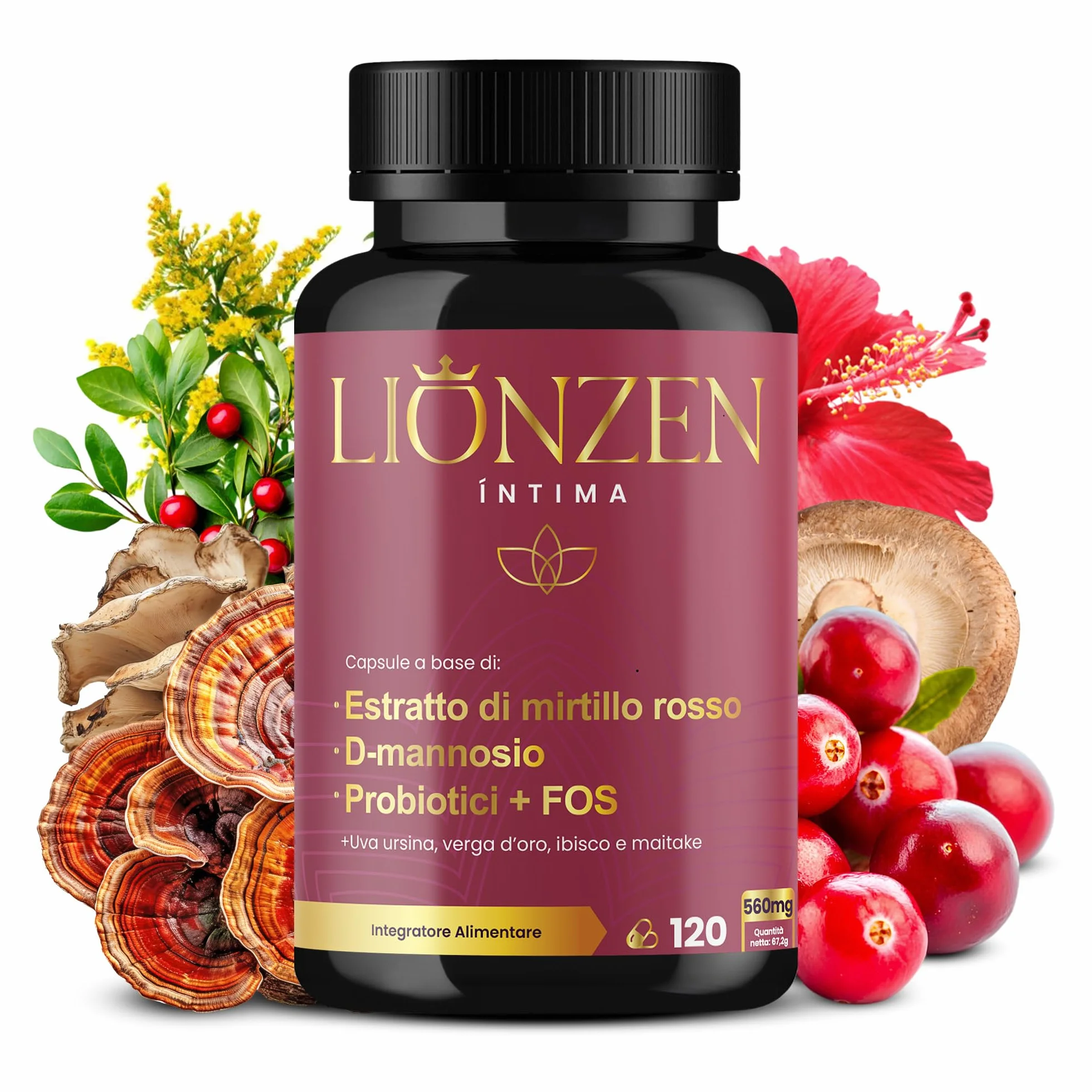 Probiotici Donna Flora Intima | Mirtillo Rosso, D-mannosio +12 Ingredienti naturali | +2000 milioni UFC | Benessere delle vie urinarie femminili | 120 capsule | Lionzen Intima
