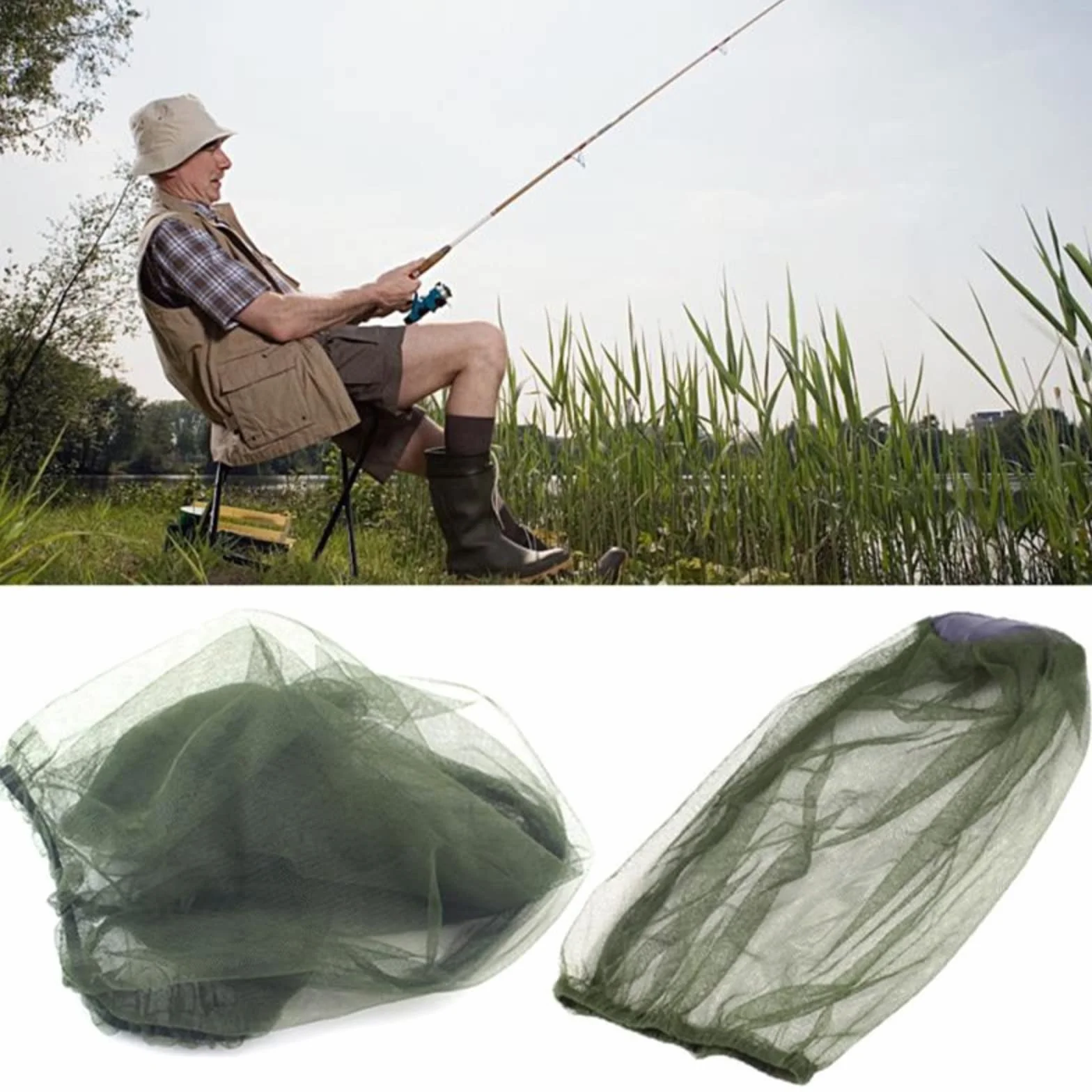 Anti-Zanzara Cappello Protezione Viso Rete Insetti Testa Pesca Campeggio 2 Pezzi