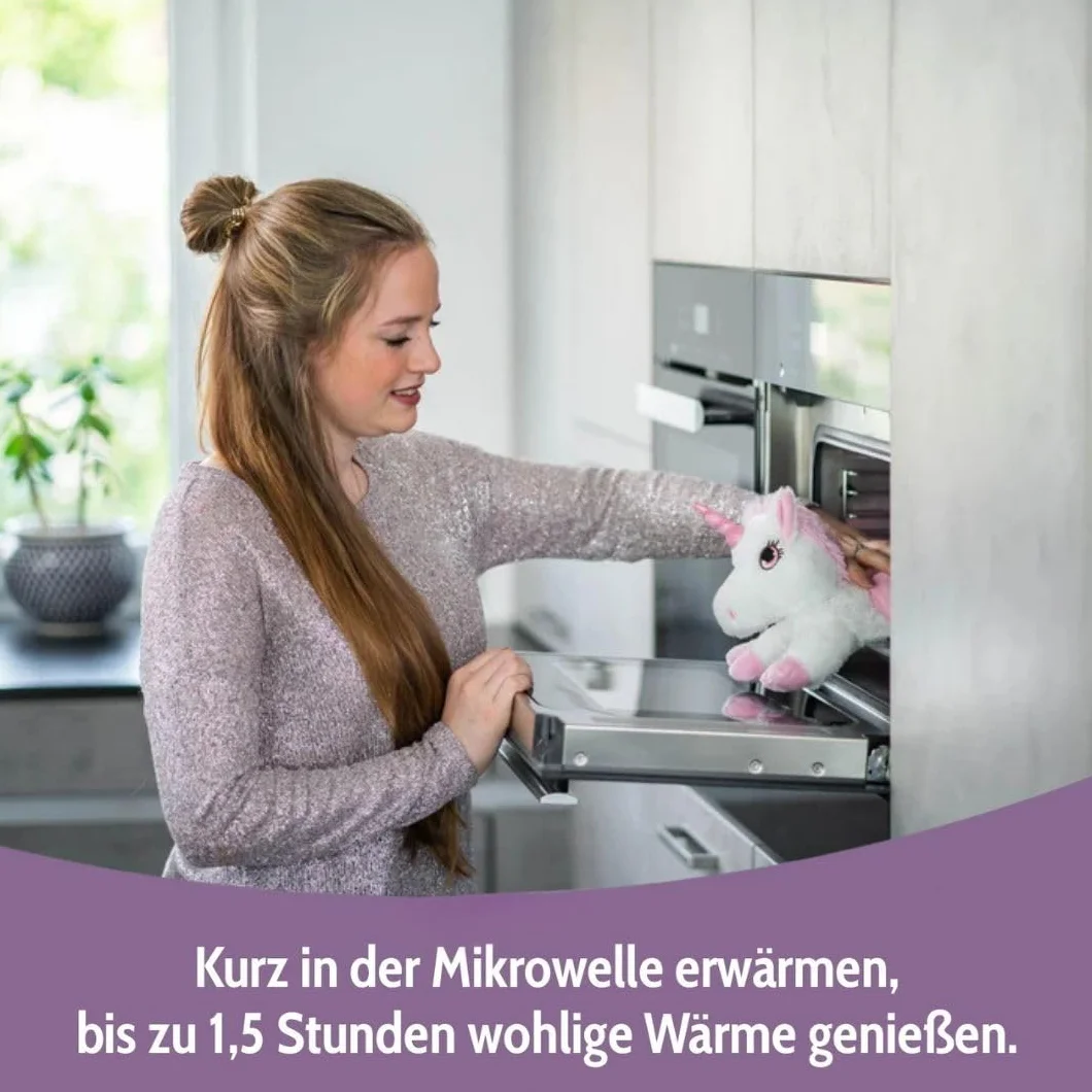 Habibi Plush Premium – 1931 Pegasus con corno glitterato, con cuscino a grani estraibili – Cuscino termico per riscaldare nel forno a microonde