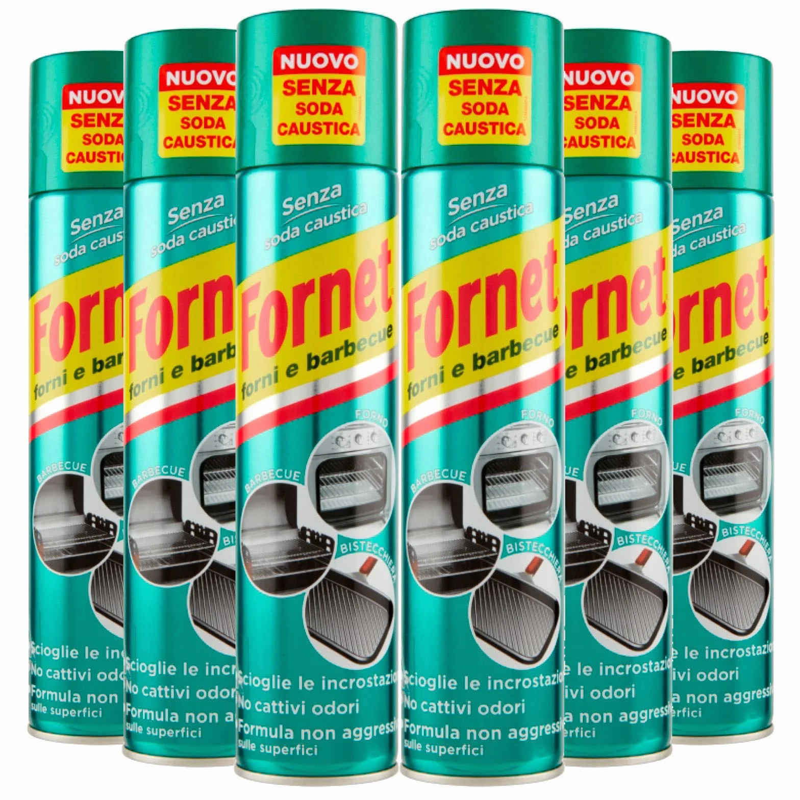 Fornet - Sgrassatore Spray per Forni e Barbecue, Formula non Aggressiva, Senza Soda Caustica, 300ml x 6 Pezzi