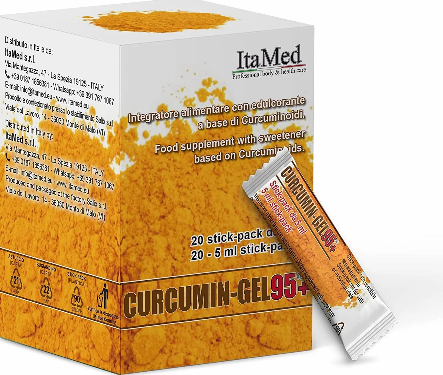 Curcuma Potenziata Alto Dosaggio Curcumin Gel 20 Stick 5 ml Curcumina Pura Ad Alto Assorbimento Biodisponibilità Superiore Pepe Nero Piperina Made In Italy