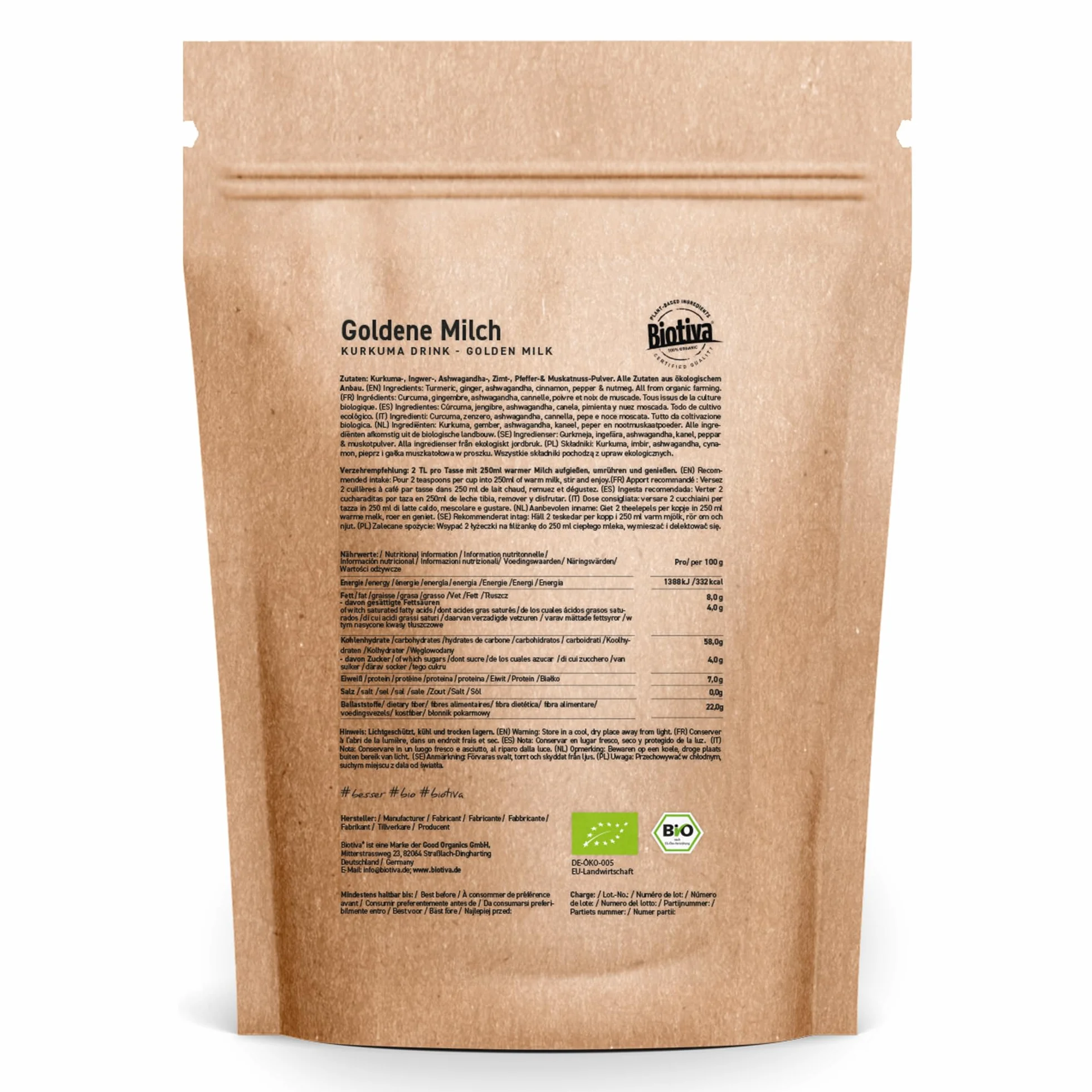 Biotiva Latte alla curcuma bio Golden Milk Organic 100g miscela di spezie ayurvediche polvere