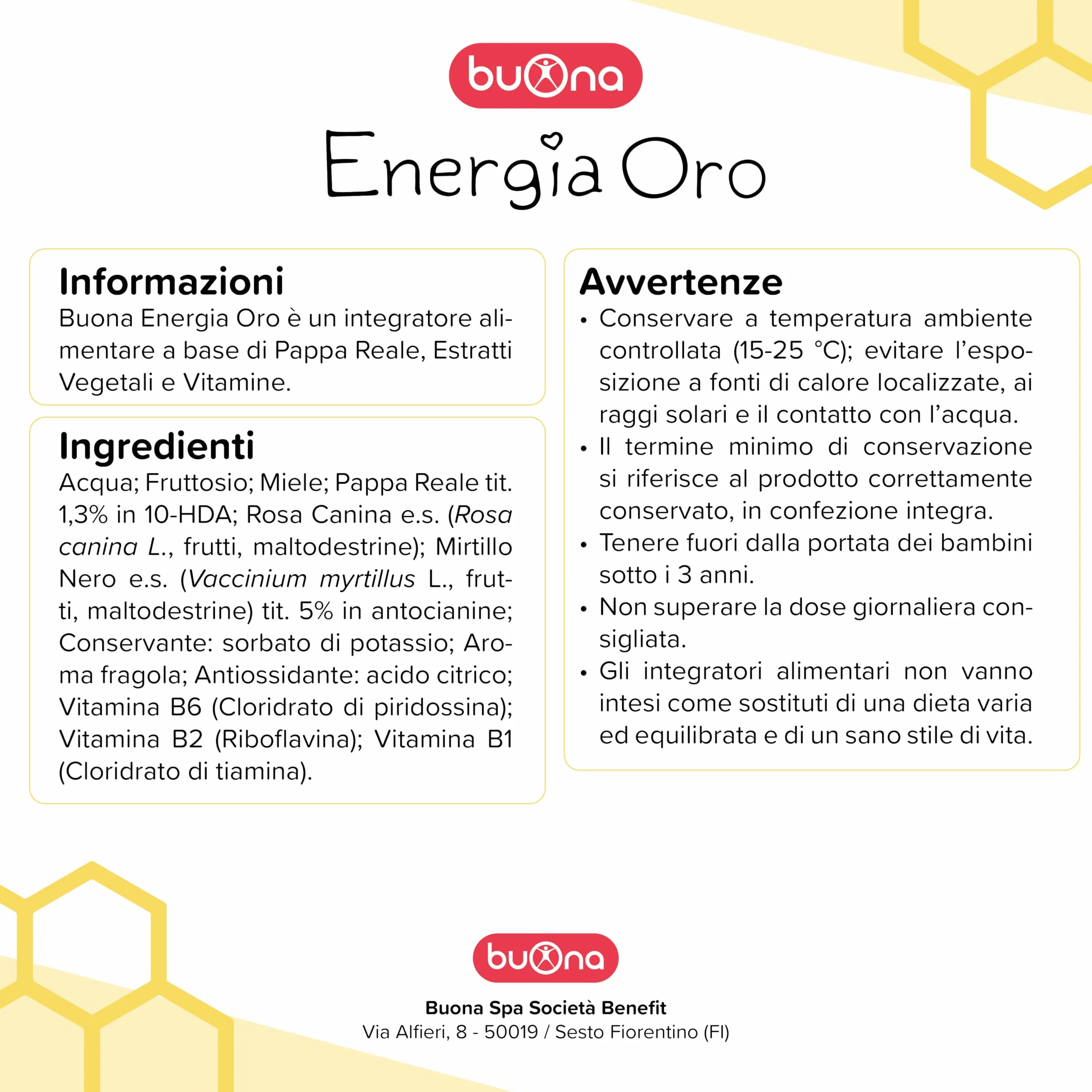 Buona Energia Oro Flaconcini Bambini 10 x 10 ml Integratore Stanchezza con Pappa Reale, Vitamine B1, B2, B6, Rosa Canina, Mirtillo Nero