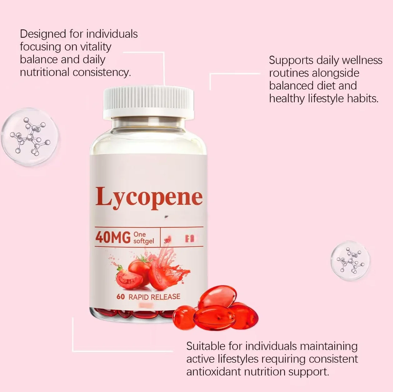 Licopene 40 mg estratto di pomodoro antiossidante 60 conteggi 3PCS