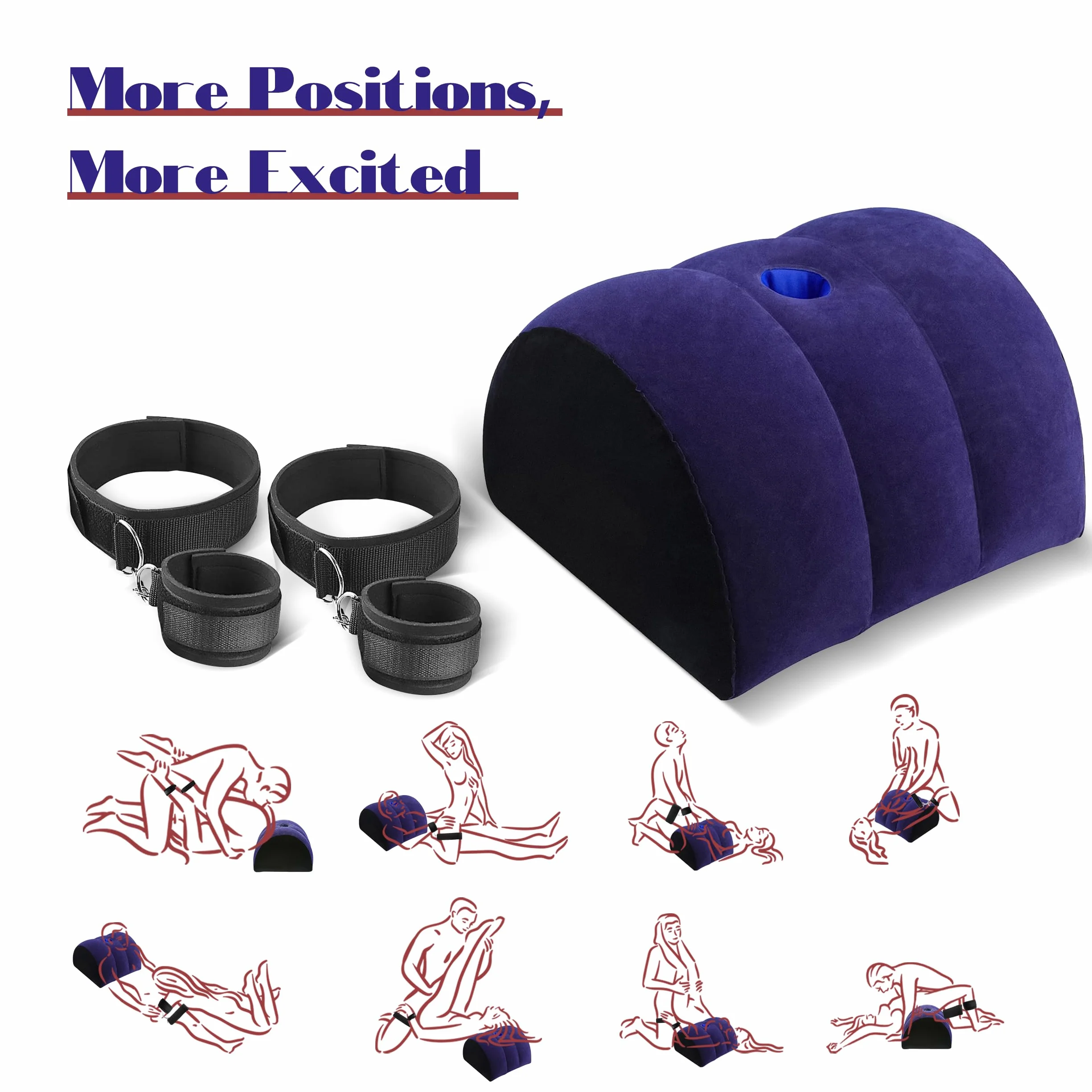Cuscino gonfiabile da bondage con manette per piedi, blu, per coppie principianti