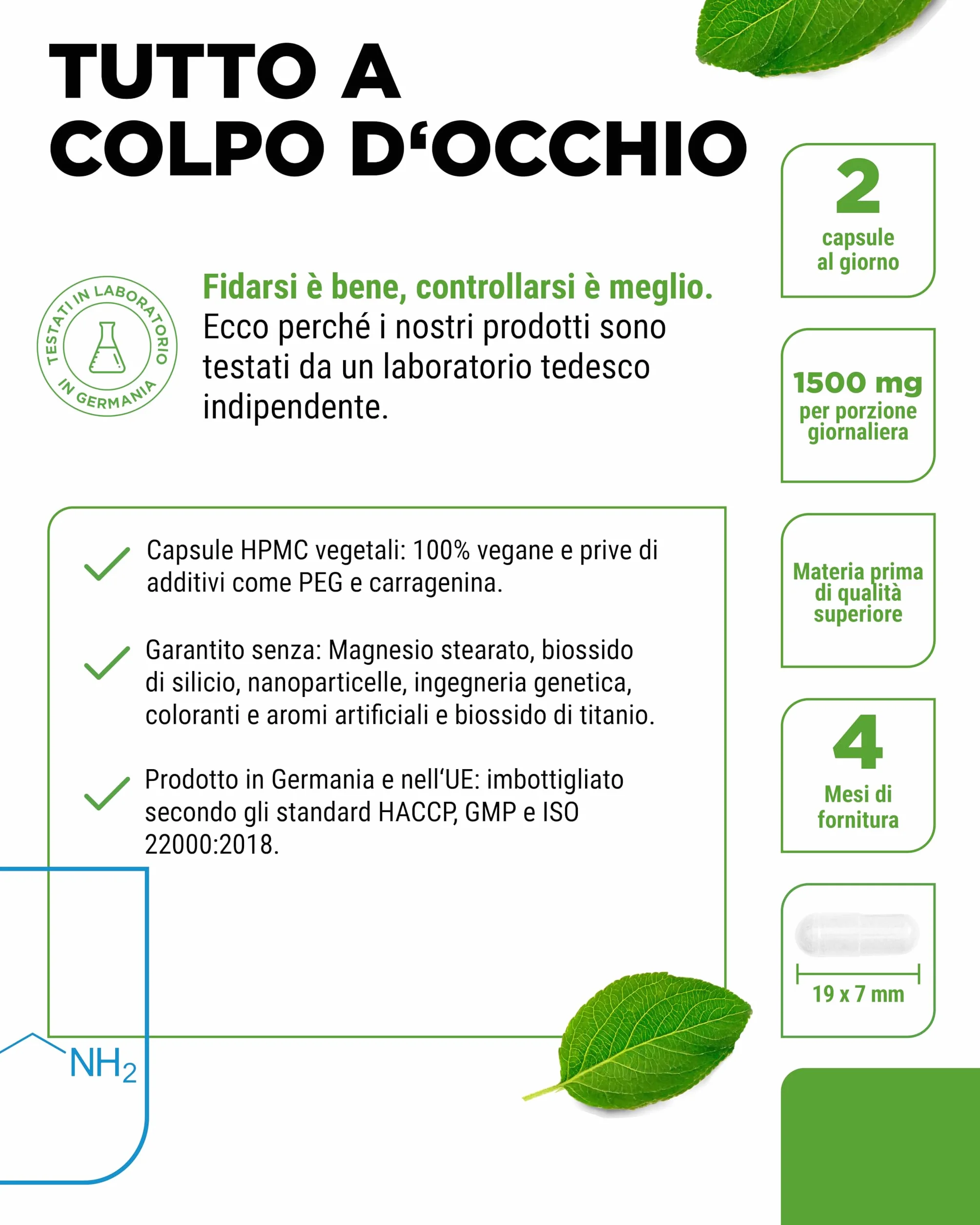 Taurina 240 Capsule 1500 mg per Dose Giornaliera 99% Purezza Vegano