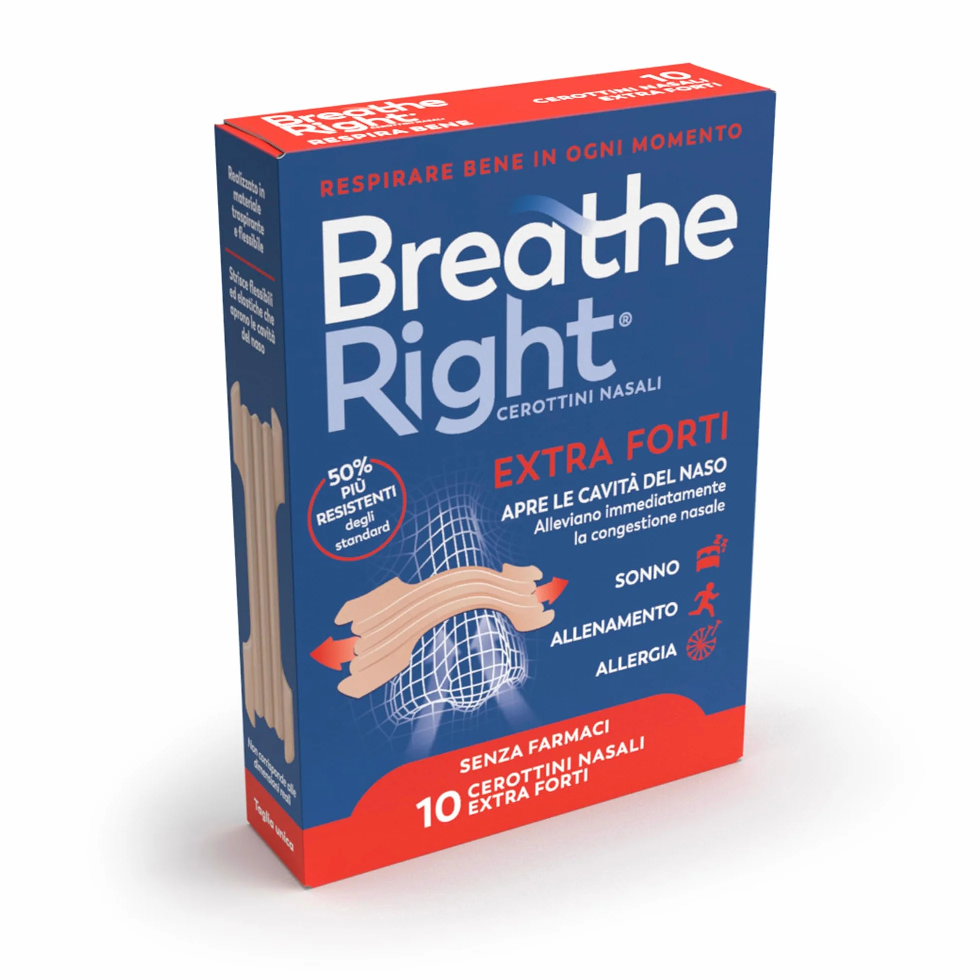 Breathe Right Cerottini Nasali Classici Extra Forti Strisce Nasali Ultra-Resistenti 10 Pezzi