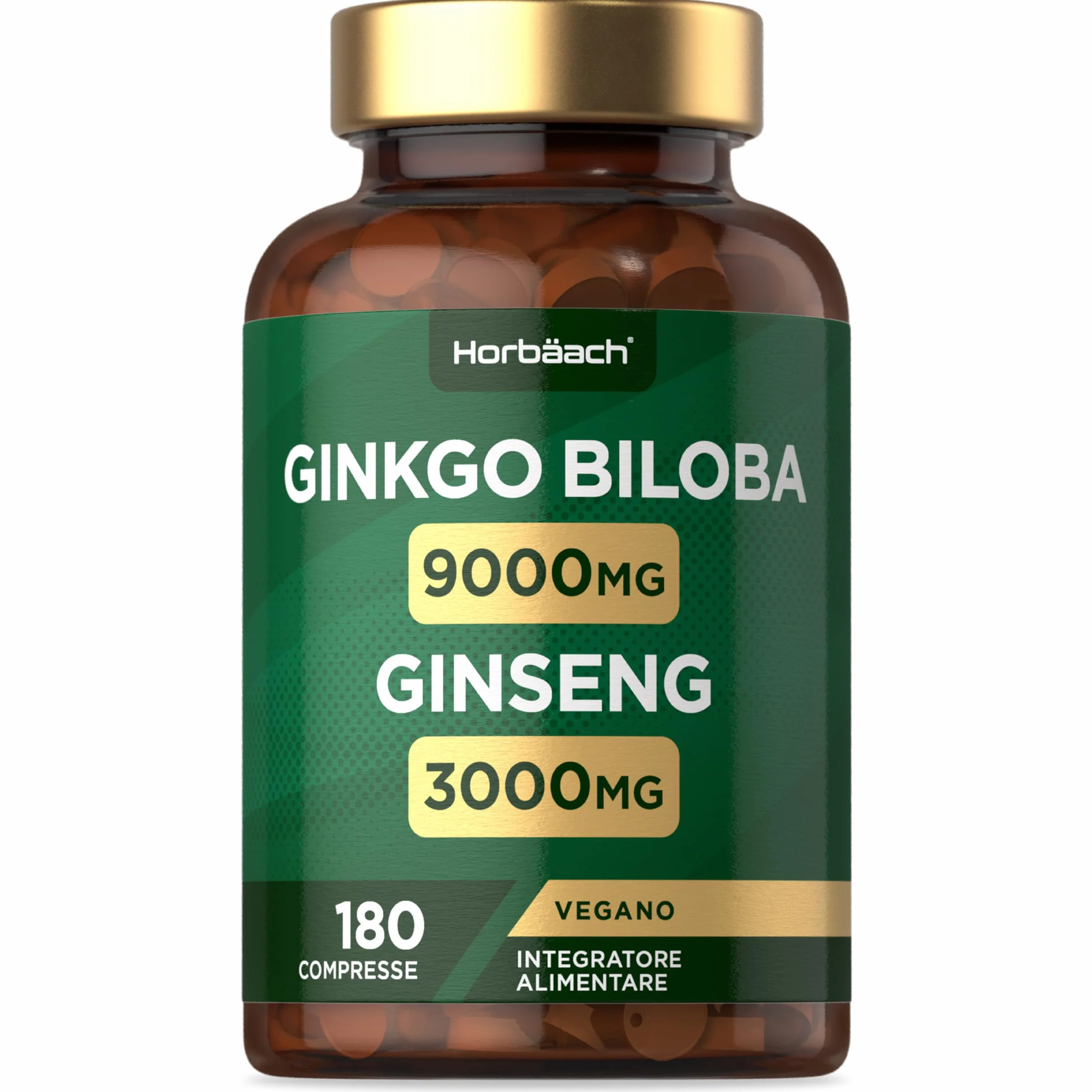 Ginkgo Biloba e Ginseng Integratore 12000mg | 180 Compresse Vegane | Ginkgo 9000 mg e Radice di Ginseng Coreano 3000 mg | di Horbaach