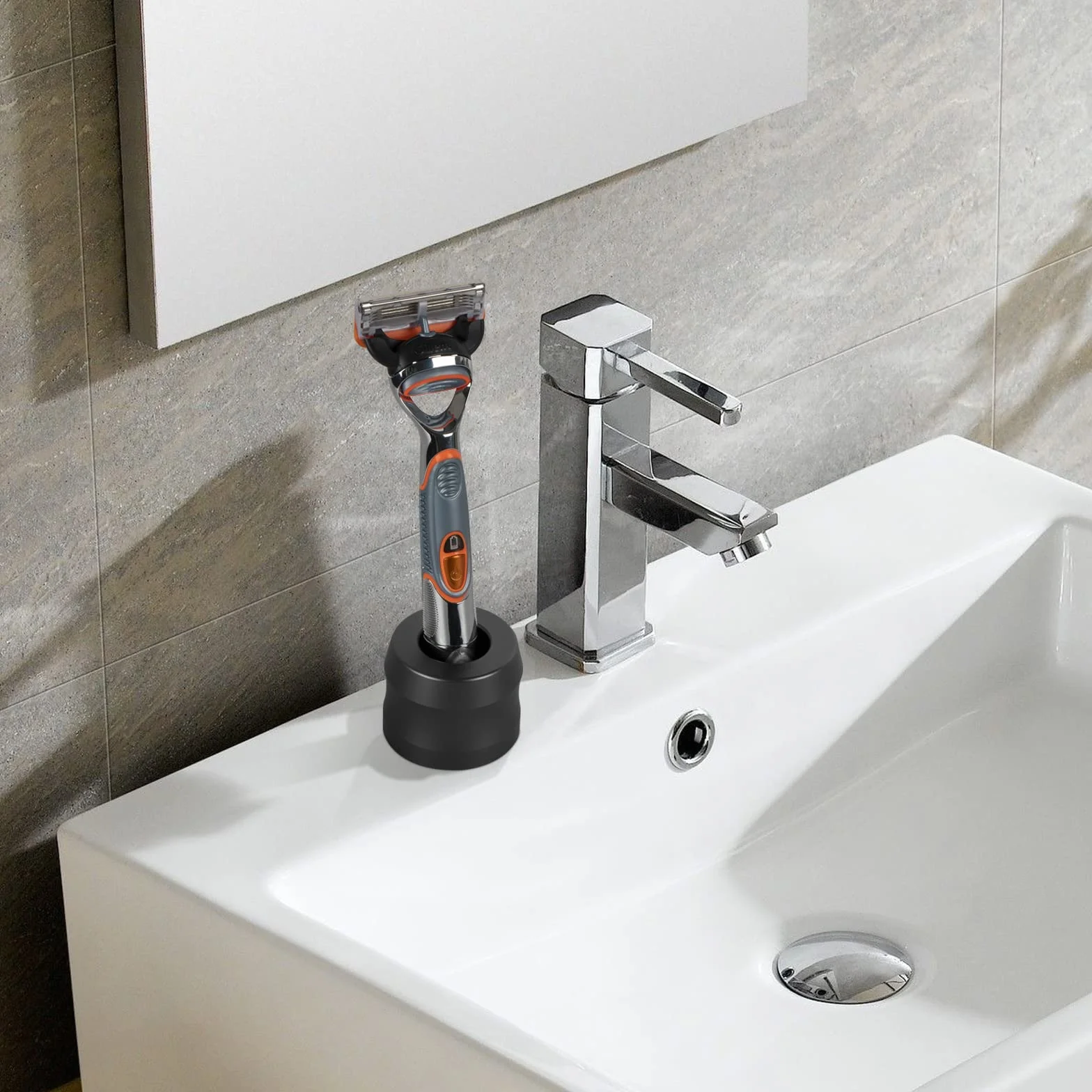 Linkidea-Set da 2 supporti per rasoio in lega di alluminio, diametro apertura 22 mm (0,86"),supporto da bagno per rasoi da uomo, compatibile con Gillette Fusion 5 Power, ProGlide Shield Power (Grigio)
