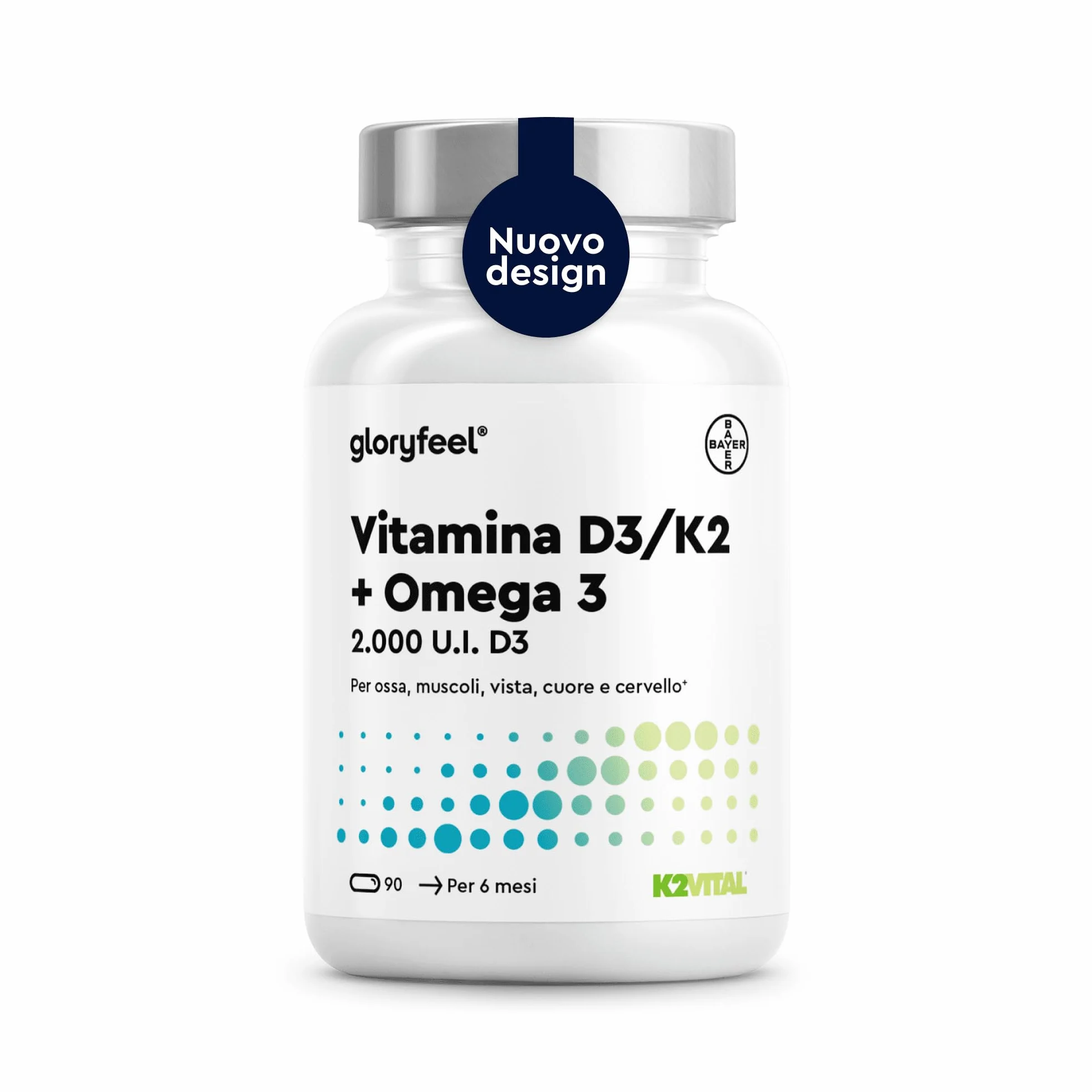 Vitamina D3 + K2 + Omega 3, 90 Capsule Softgel, Eletto PRODOTTO DELL'ANNO 2025, 2000UI Vitamin D, 100 µg Vitamina K (K2VITAL® di Kappa), 1000mg Olio di Pesce 400mg EPA e 300mg DHA