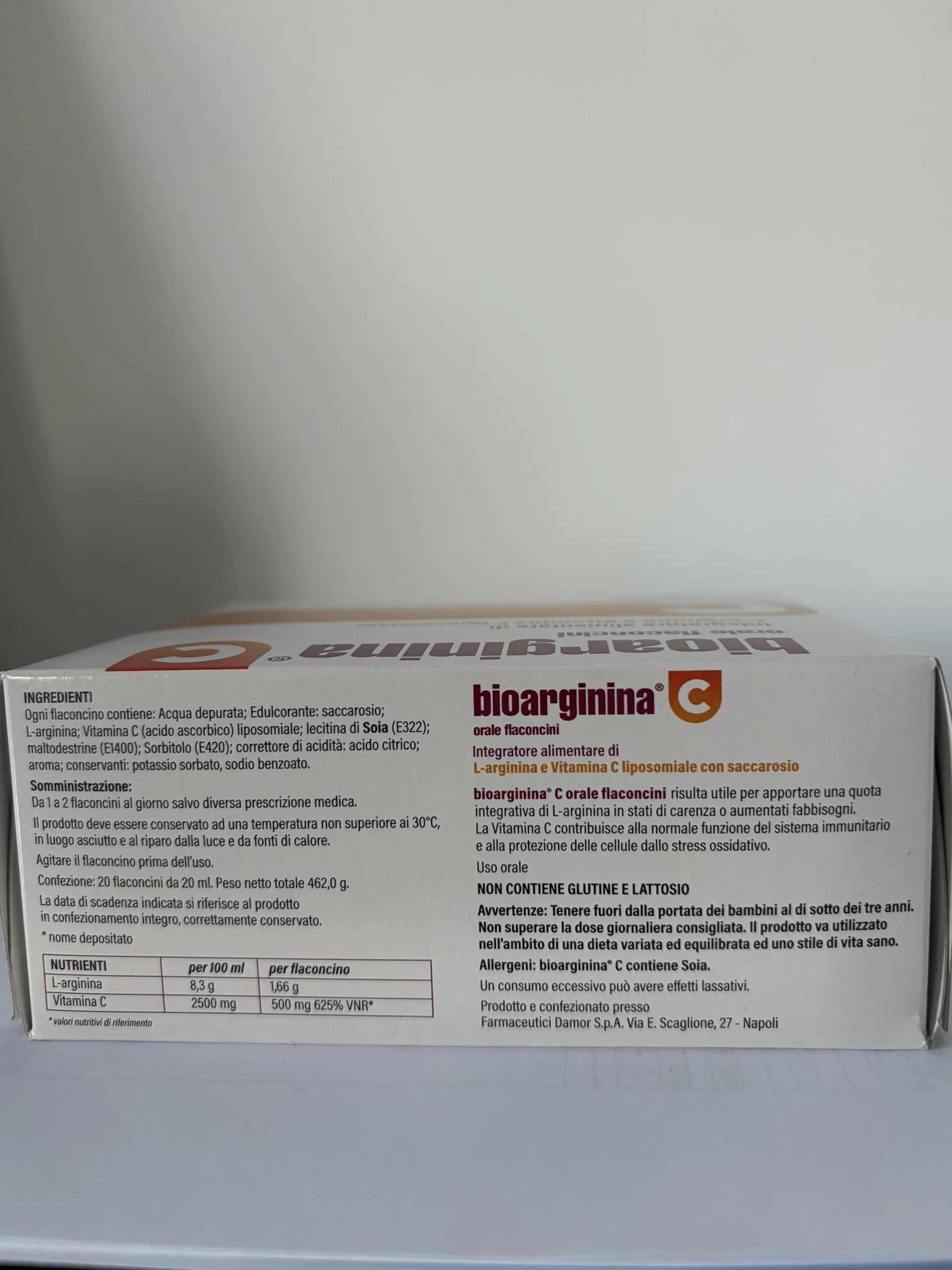Damor - Bioarginina C Orale 20 Flaconcini con L-Arginina e Vitamina C Liposomiale - Integratore Alimentare