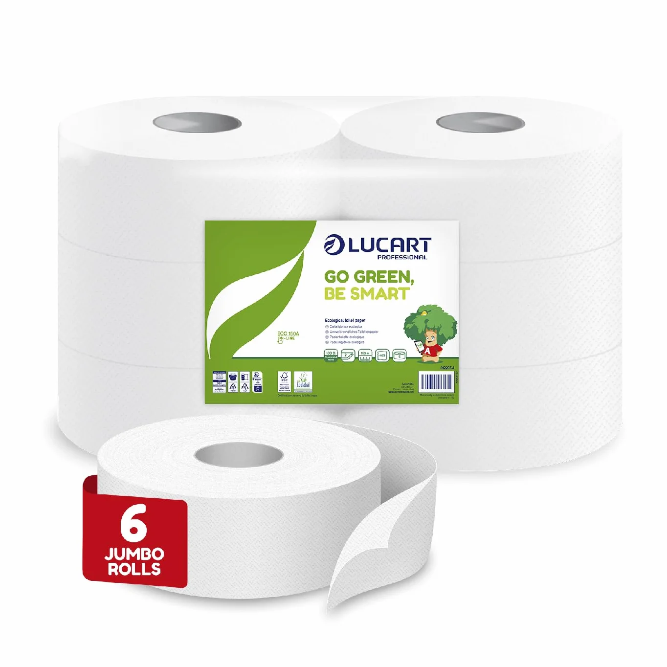 Lucart Professional Carta Igienica Ecologica 6 Rotoli Jumbo 2 Veli 100% Riciclata FSC Recycled Bianco