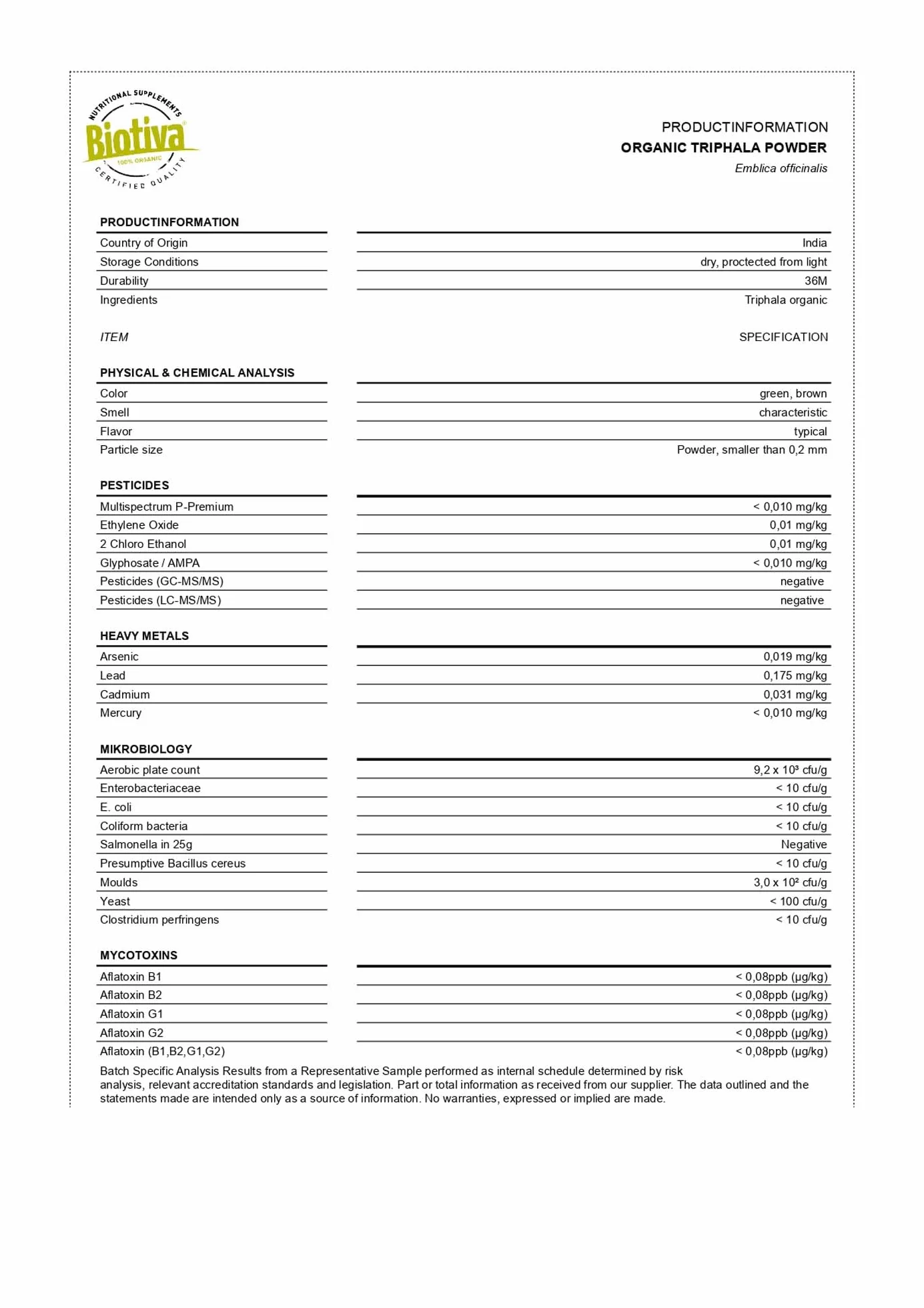 Triphala polvere biologica 1kg (2x500g) - di Amalaki Haritaki Bibhitaki - Ayurveda Biotriphala - Imbottigliato e controllato in Germania - 100% Vegan - Biotiva