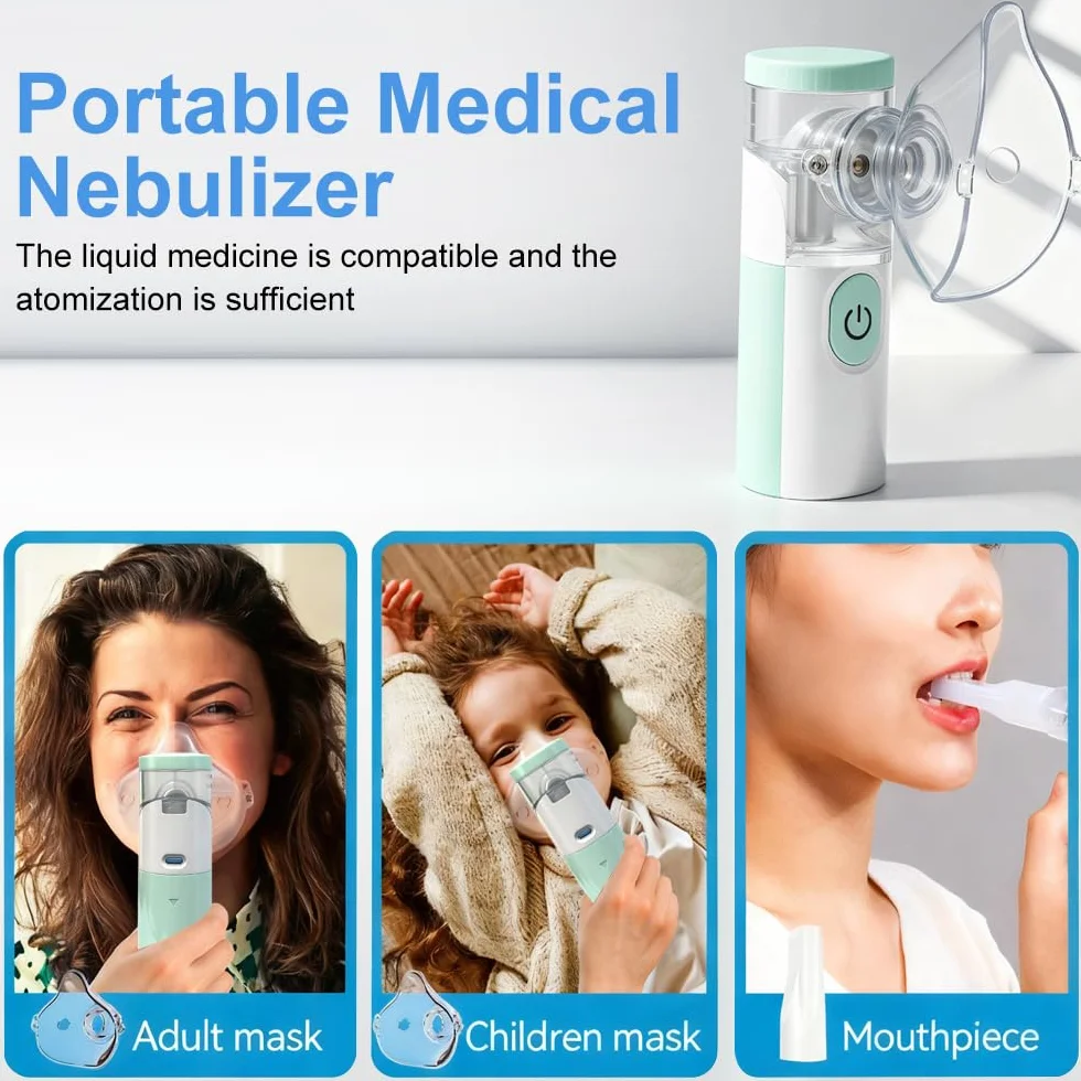 Aerosol Portatile Silenzioso Ricaricabile, Kit con 2 Maschere e 1 Boccaglio per Adulti e Bambini